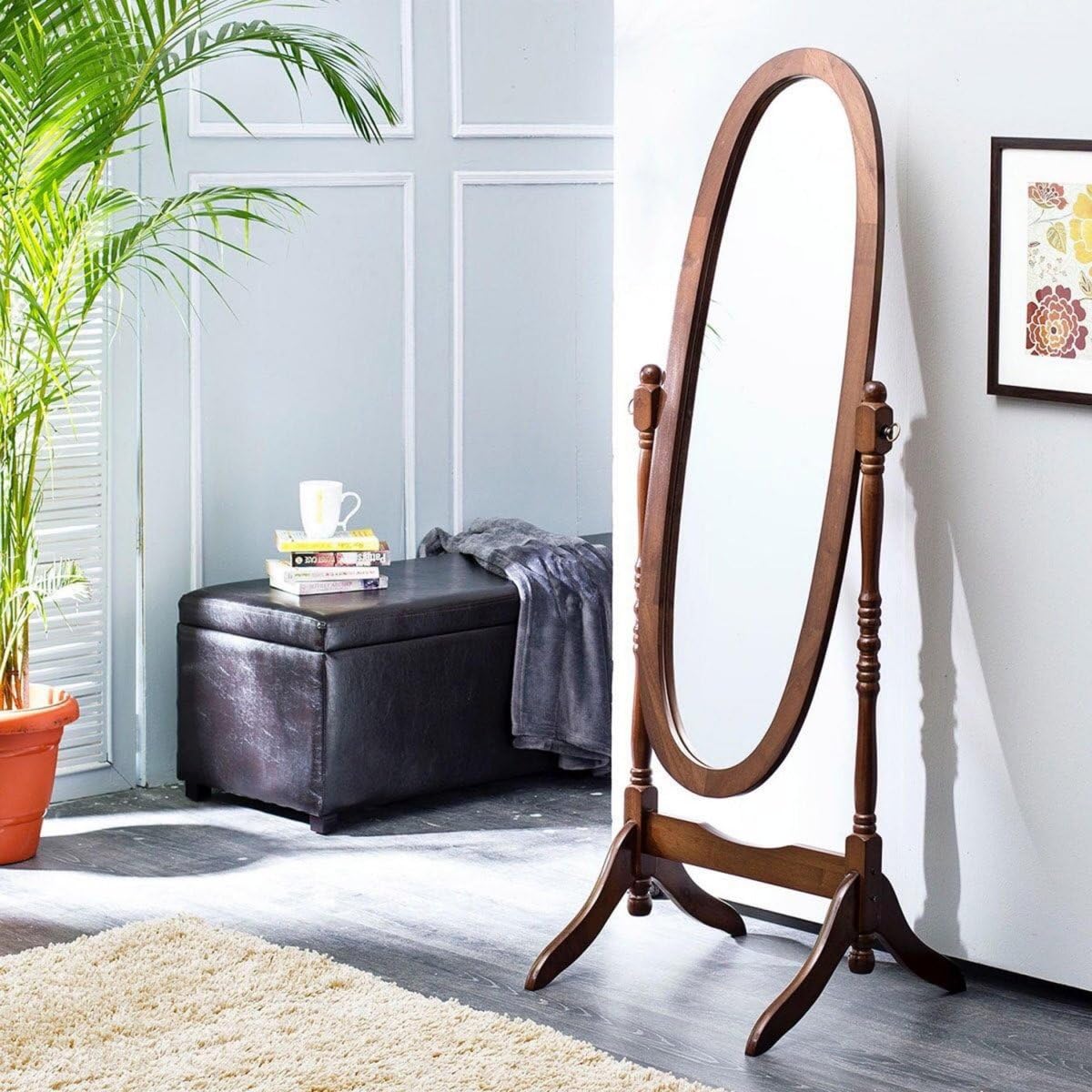 Home Centre Cheval Standing Engineered Wood Mirror-Brown (Framed, Floor Mount, Round)-picture-23