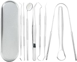 8 teiliges Zahnreinigungsset aus Edelstahl – Zahnarzt Instrumente – Zahnarztspiegel – Zungenschaber – Zahnreinigungsset professionell – geeignet für Mundhygiene – Zahnreinigung und Zahnpflege