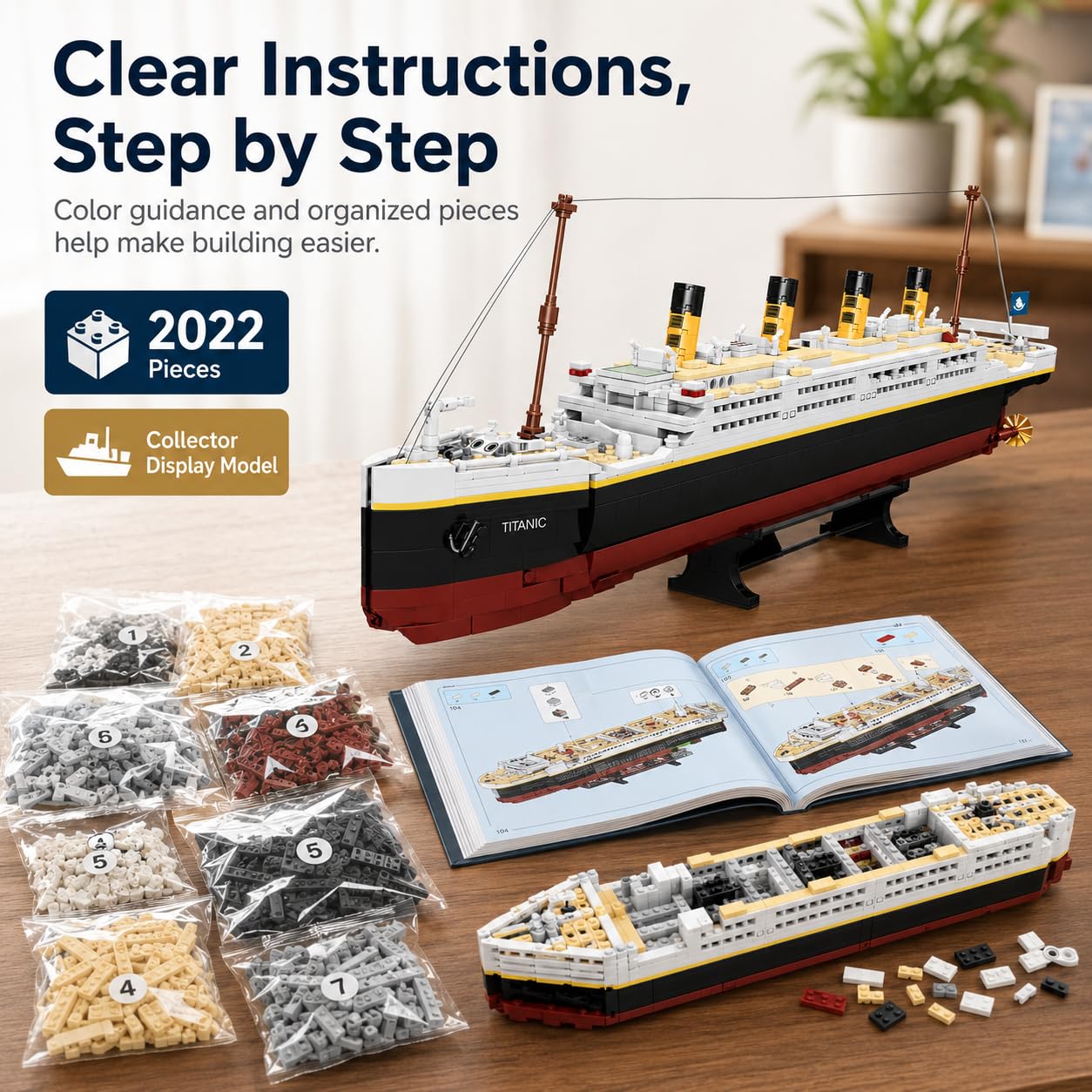 LYSOON 2 in 1 Titanic Bauspielzeug, 2022 Stück Titanic Schiff Baukasten mit Gletscher, Schiff Modell Klemmbausteine Spielzeug, Geschenk für Erwachsene Kinder Jungen Mädchen 6-12+