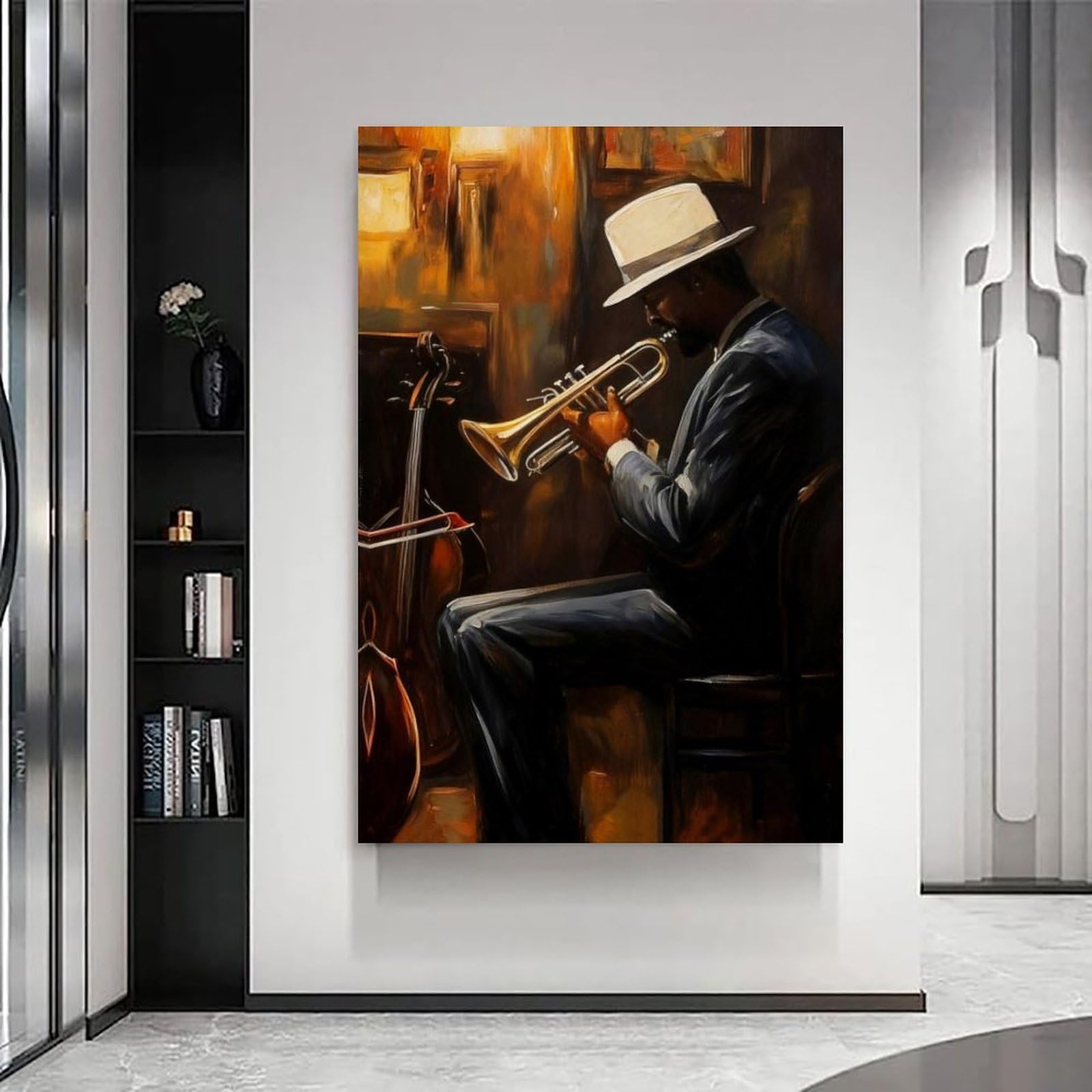 Stampa artistica da parete con musica jazz afroamericana, stampa su tela, stampa a tema musica nera con strumenti musicali, dipinti per uomini, decorazione per la stanza (50 x 75 cm)