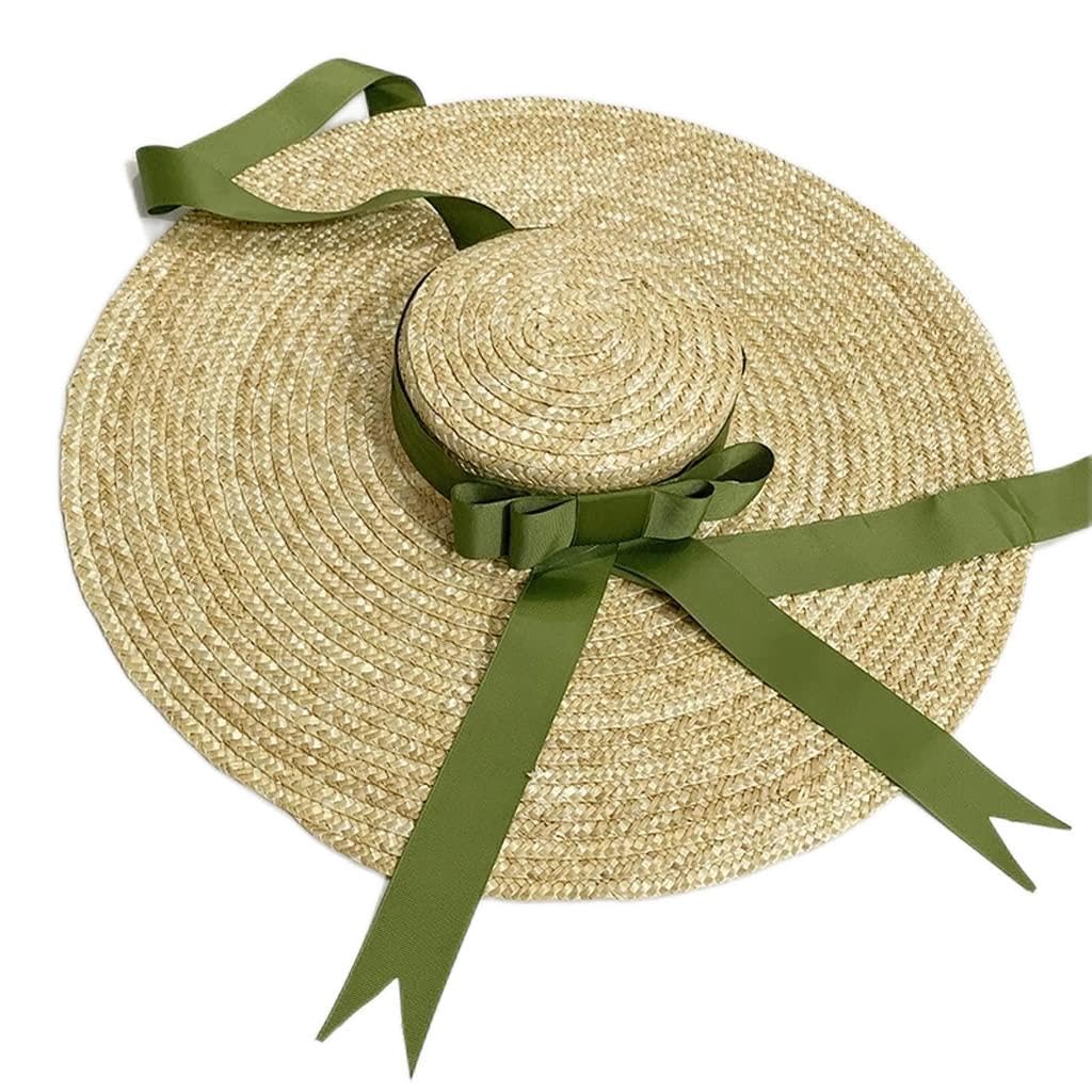 Sombreros de Paja de ala Grande y Ancha de Verano Sombrero de Lazo para Mujer de Playa para Mujer (Color: B, Tamaño: 56-58 cm) (B 56)