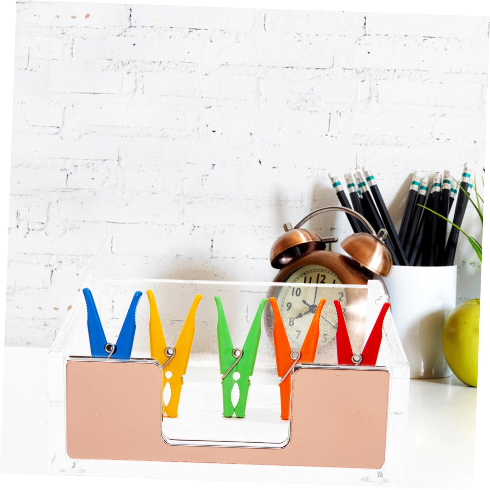 Operitacx 3 Pezzi organiser scrivania organizzatore per scrivania blocco note distributore carta penna chiaro contenitori Titolare del biglietto da visita porta graffette Acrilico Rose Gold