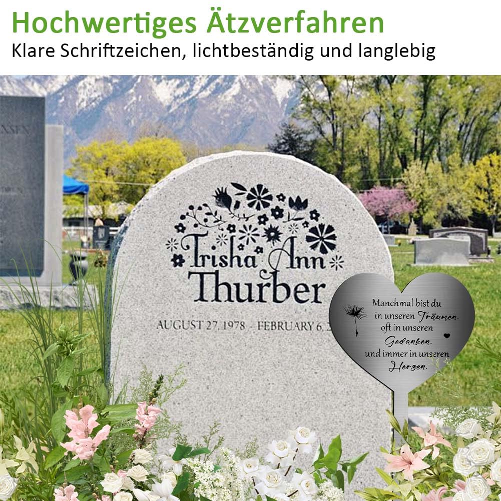 Spina Per Tomba In Acciaio Inox 304 A Forma Di Cuore - Scritta Commemorativa "A Volte Nei Sogni, Spesso Nei Pensieri, Sempre Nel Cuore" - Decorazione Cimiteriale Resistente 28x12 Cm - 4