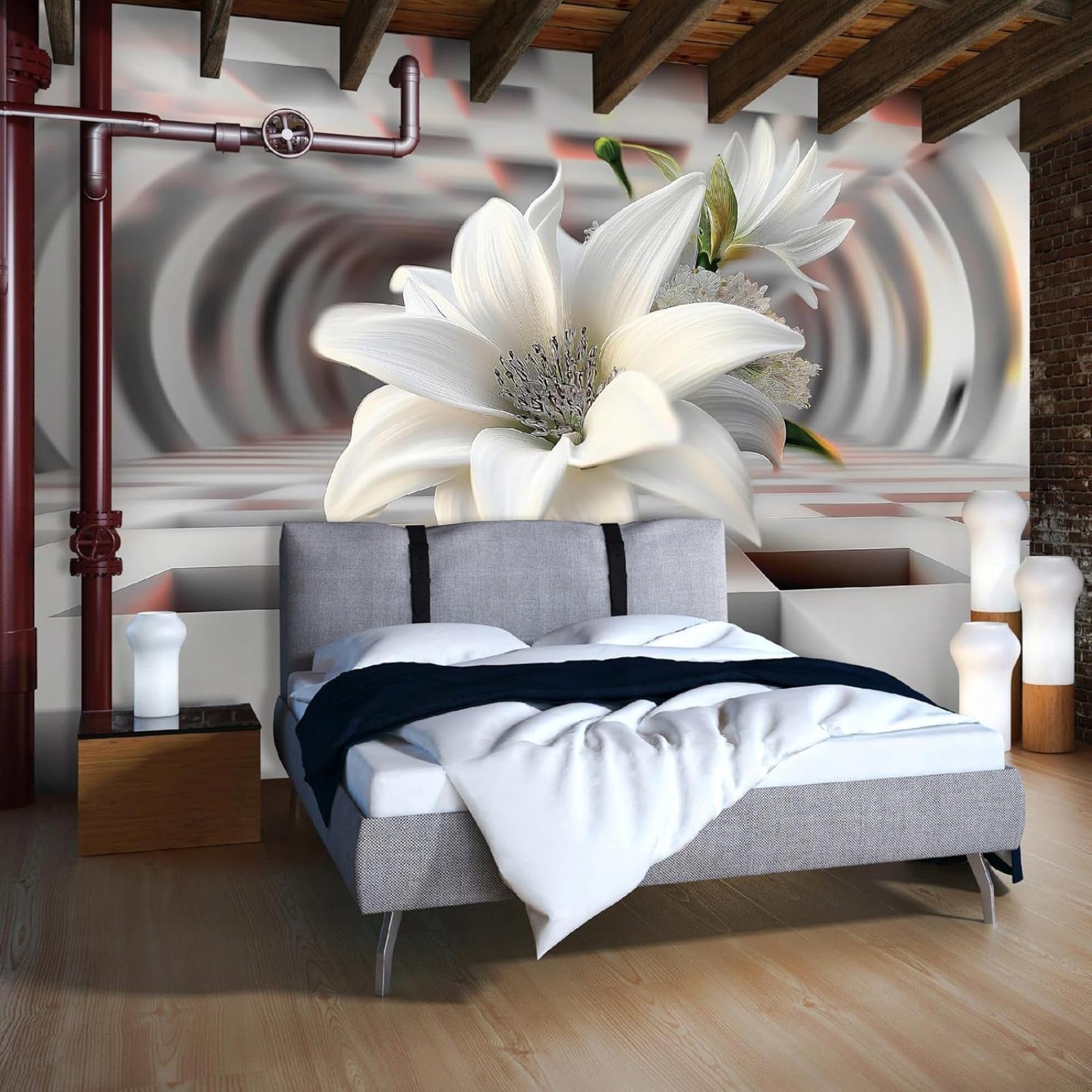 Kfjhgbdshhj 3D Mural Photo Mural-Wallpaper Lilies Flowers - For Living Room Bedroom - 3D Effect -Abstract Geometric,200Cmx140cm Poster - Wall Sticker - Frameless Picture