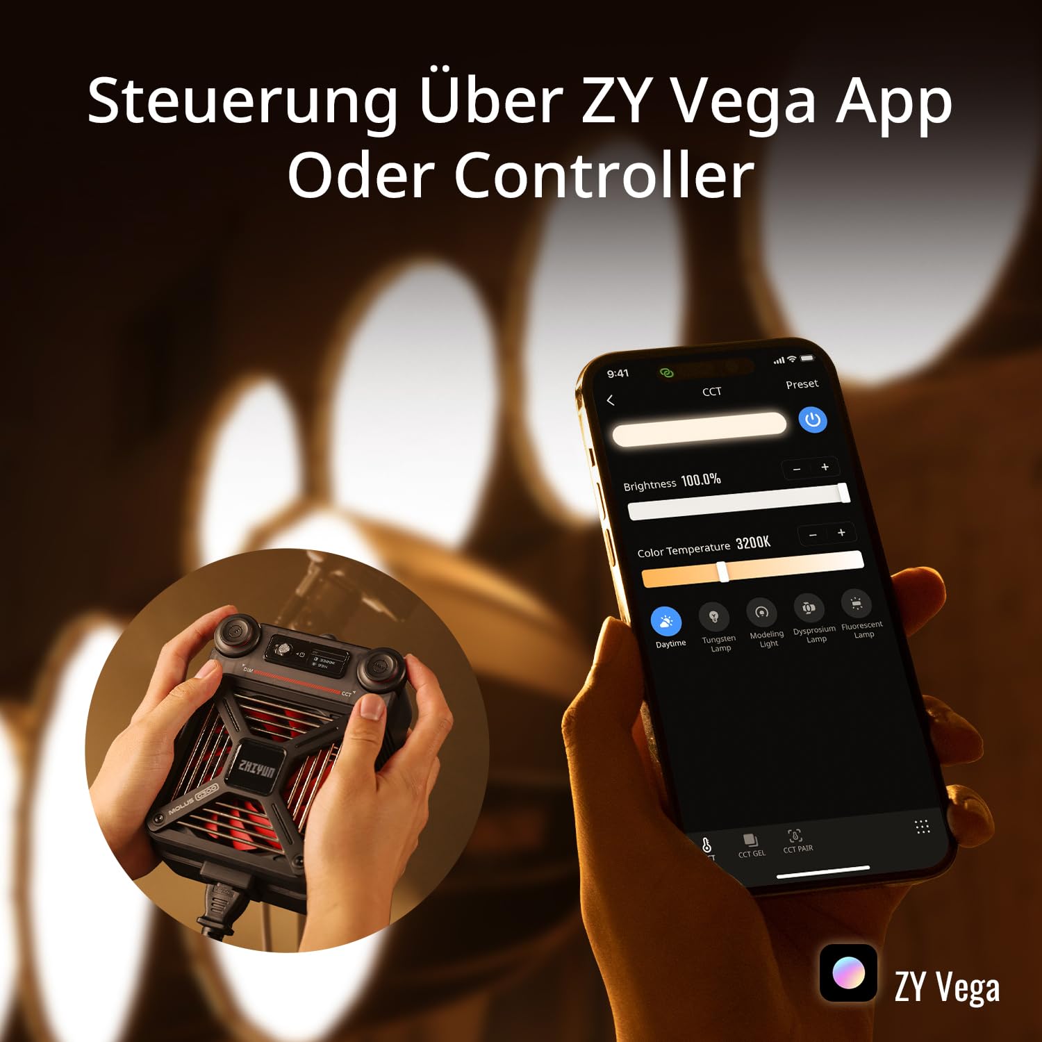 ZHIYUN Molus G300 [Official] Videolicht 300W, COB LED Videoleuchte mit Bowens Mount, Bi-Color Streaming Licht mit 60900 Lux/ 2700~6500K/ CRI≥95/ TLCI≥97/ APP Control, Ultraleise Video/Foto Licht