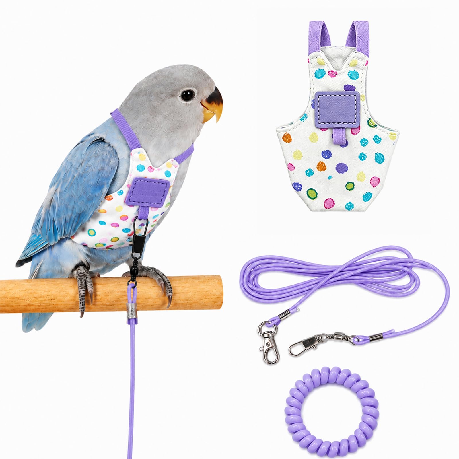 Beyinkoy Pet Parrot Bird Harness and Leash, 3m Lightweight Parrot Flying Vest with Coil Wrist Strap, Escape-Proof Bird Walking Harness for Outdoor Training, Travel and Daily Exercise (Purple, 2#)