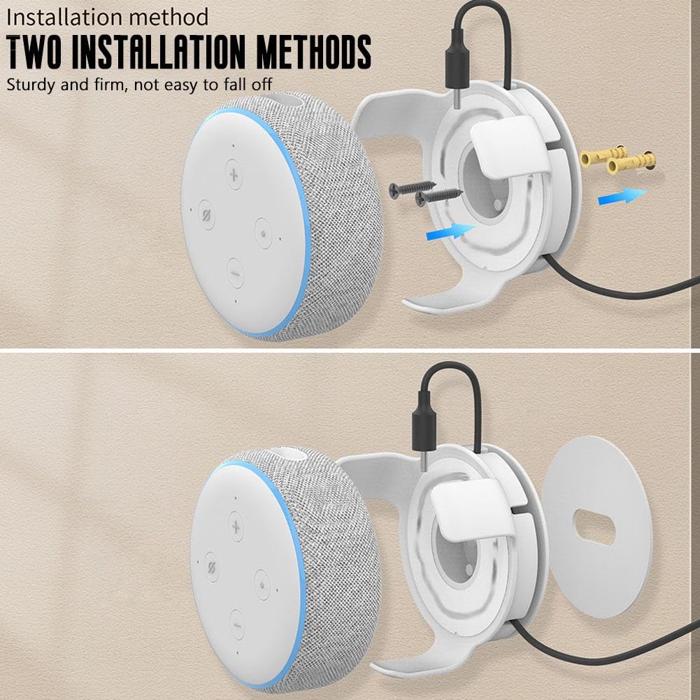 Supporto da parete Echo Dot, 2 supporti da parete per Echo Dot di 3a, 4a e 5a generazione, gestione dei cavi integrata, accessori salvaspazio per altoparlanti Dot Smart, con viti (2 pezzi)
