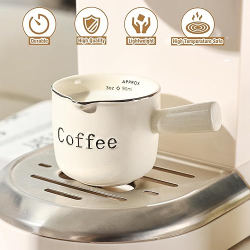 Miniatura 6 de Tazas de café expreso, taza medidora de cerámica, tazas de espresso de 3.0 fl oz con asa, taza de café espresso con boca en forma de V, jarra para