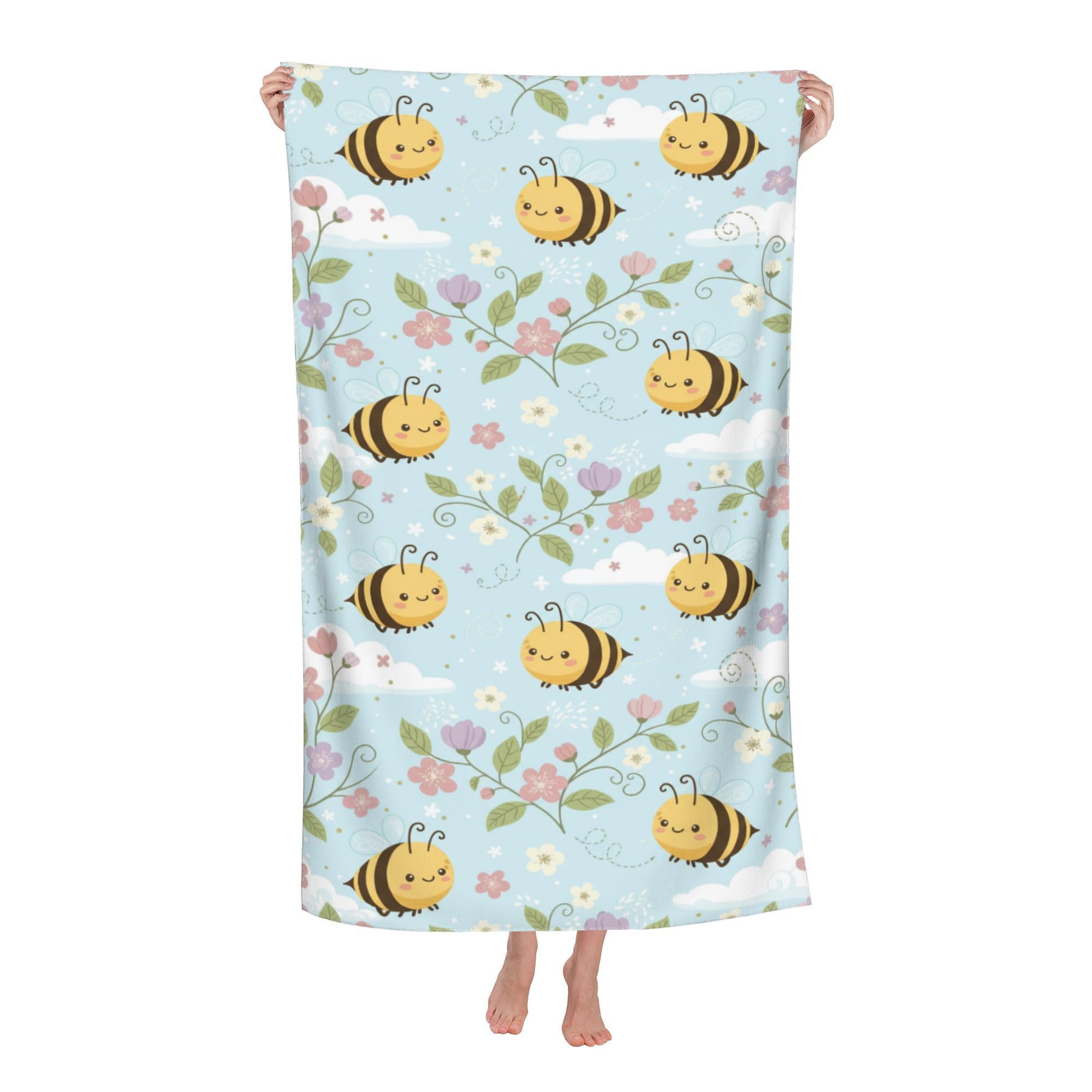 peiyeety Cute Bee Soft Bath Towels Absorbent Bathroom Towel for Beach Hotel Gym Spa Shower