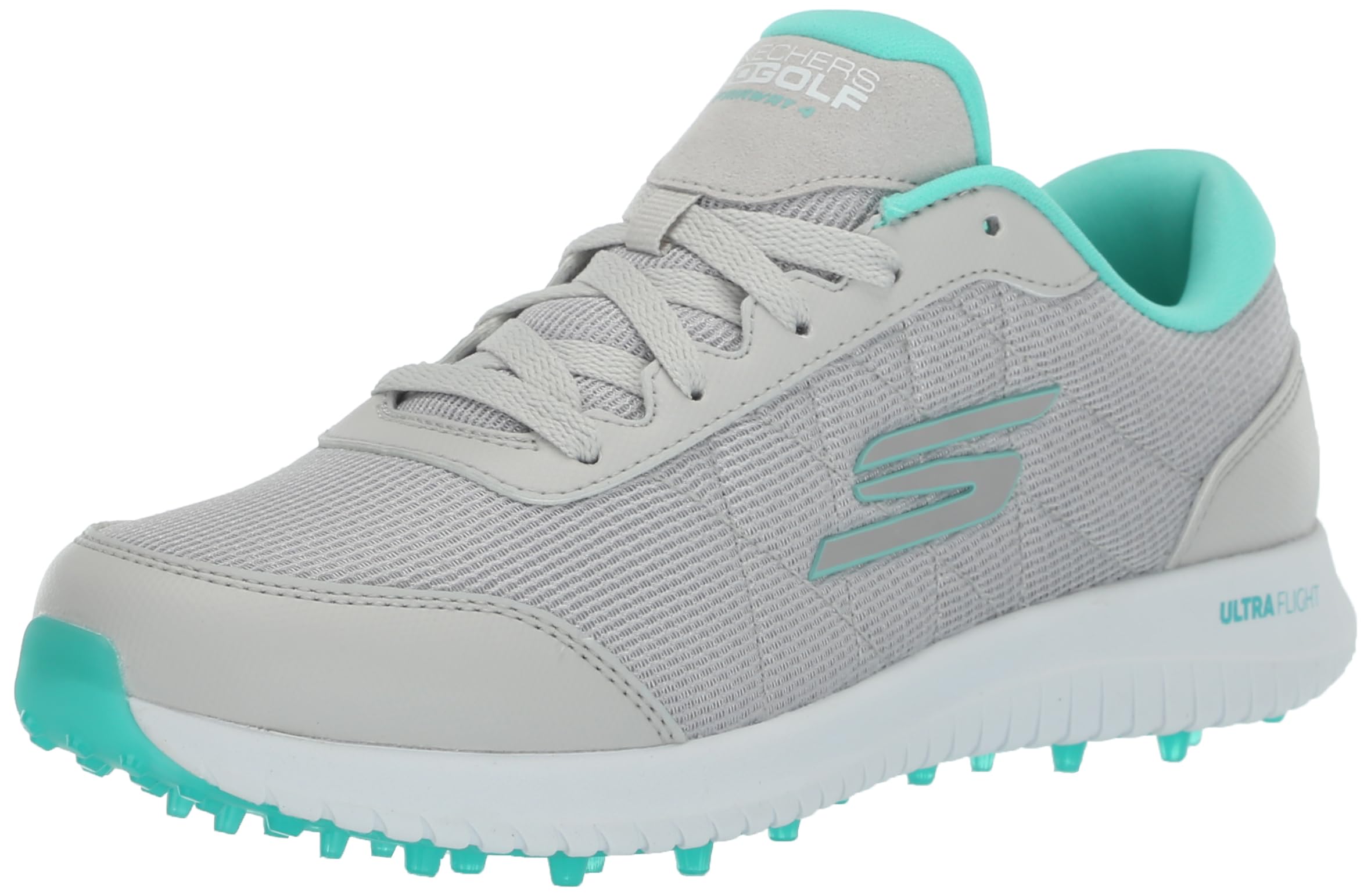 Skechers Women's Max Fairway 4 Spikeless Golf Shoe Sneaker, Gray/Turquoise, 8