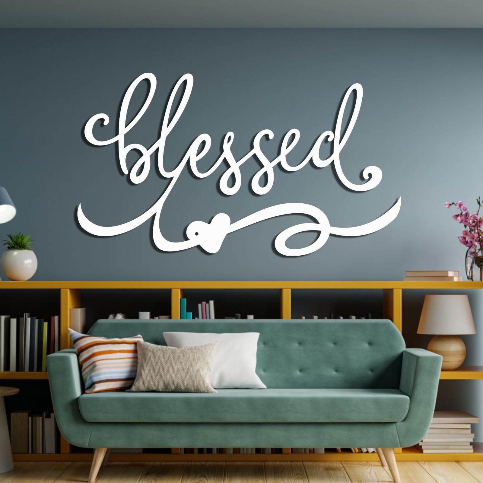 Metall-Wanddeko hängende Wandskulpturen Gesegnet“ Monogramm Liebe“ Schlafzimmer Zuhause Weiß 41 x 23 Zoll (105 x 59cm)