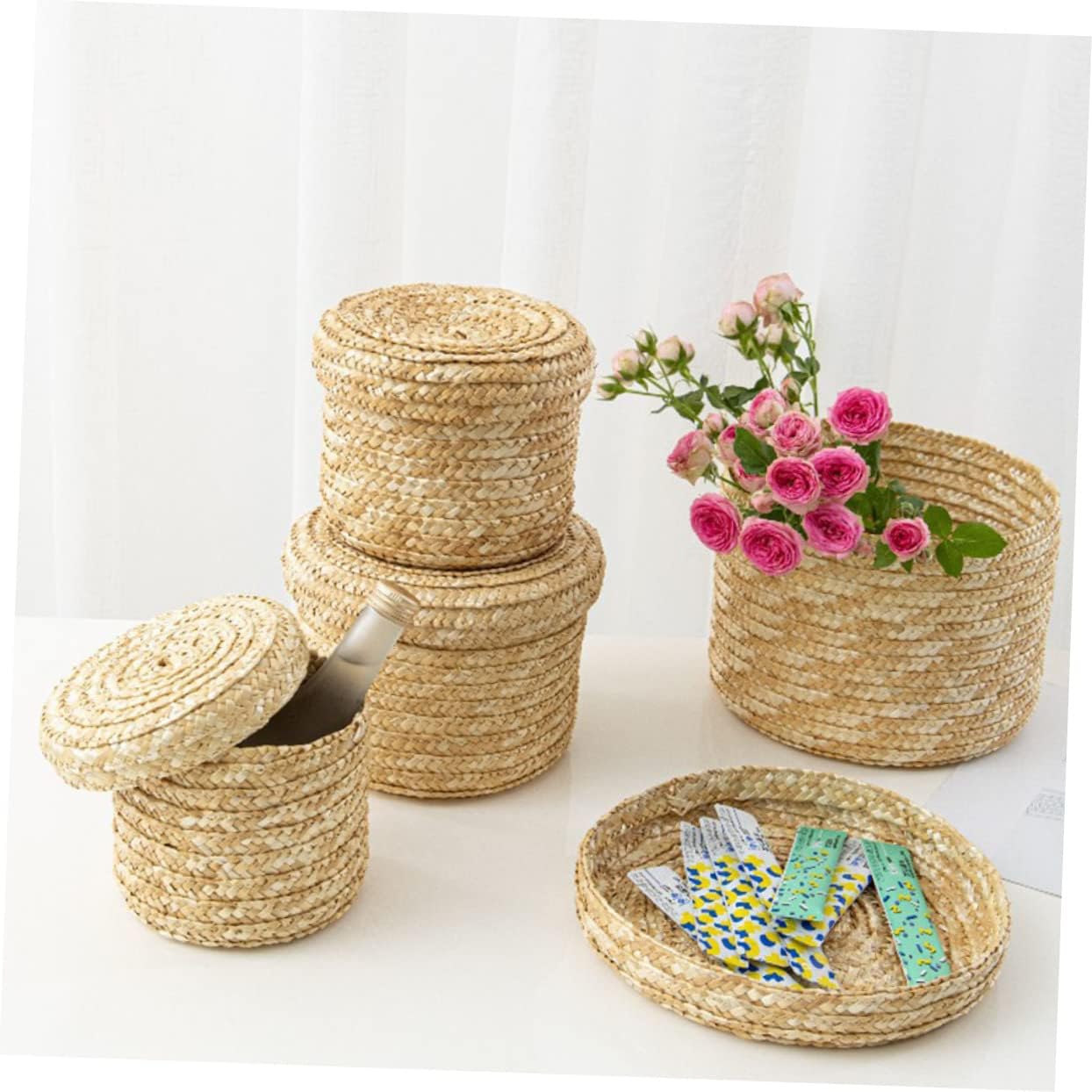 BESTOYARD 2 pcs Straw Storage Basket hyacinth Closet Basket Bin Handwoven Straw Basket tabletop organizer Wicker Storage Basket blanket basket clothes hamper household child Laundry basket