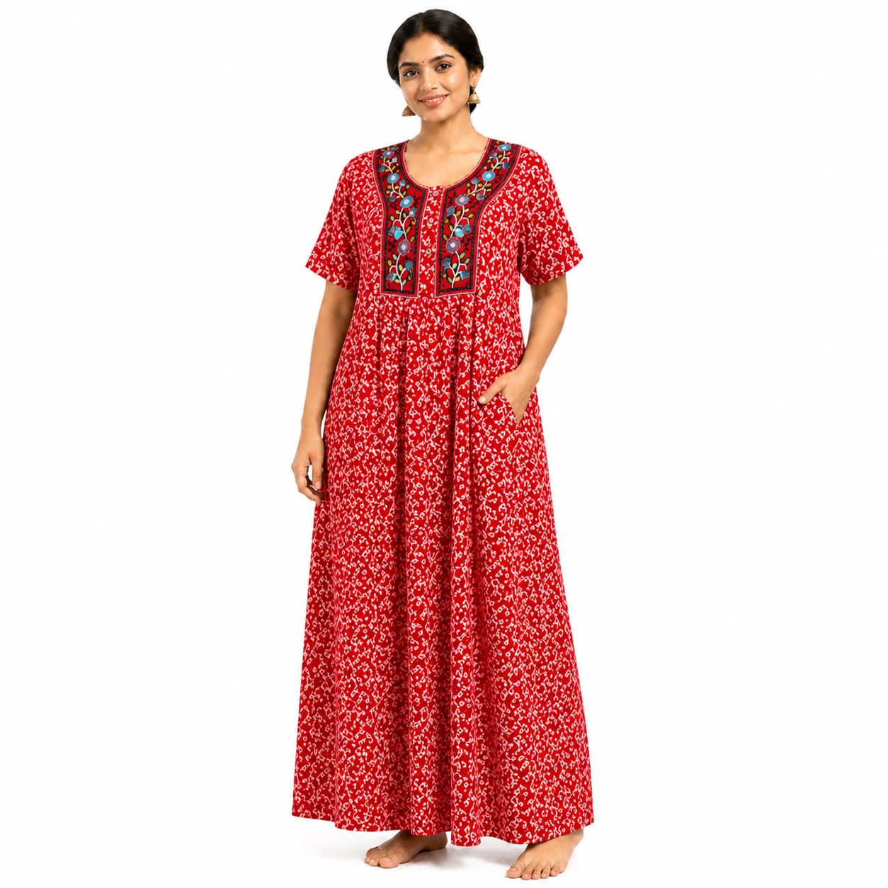 iyali Cotton Nighty for Women | Feeding Friendly Front Open | Maxi Night Dress | 56 Inch Length | Soft Printed Nightwear-picture-20