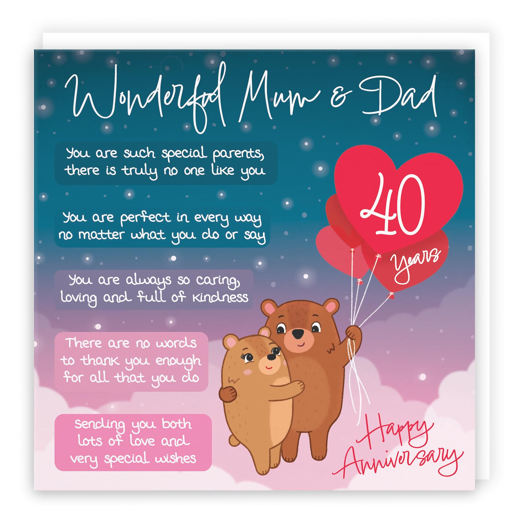 Hunts England, Mum And Dad 40th Anniversary Card, Starry Night, Cute Bears, Verse 40th Anniversary Card For Mum And Dad