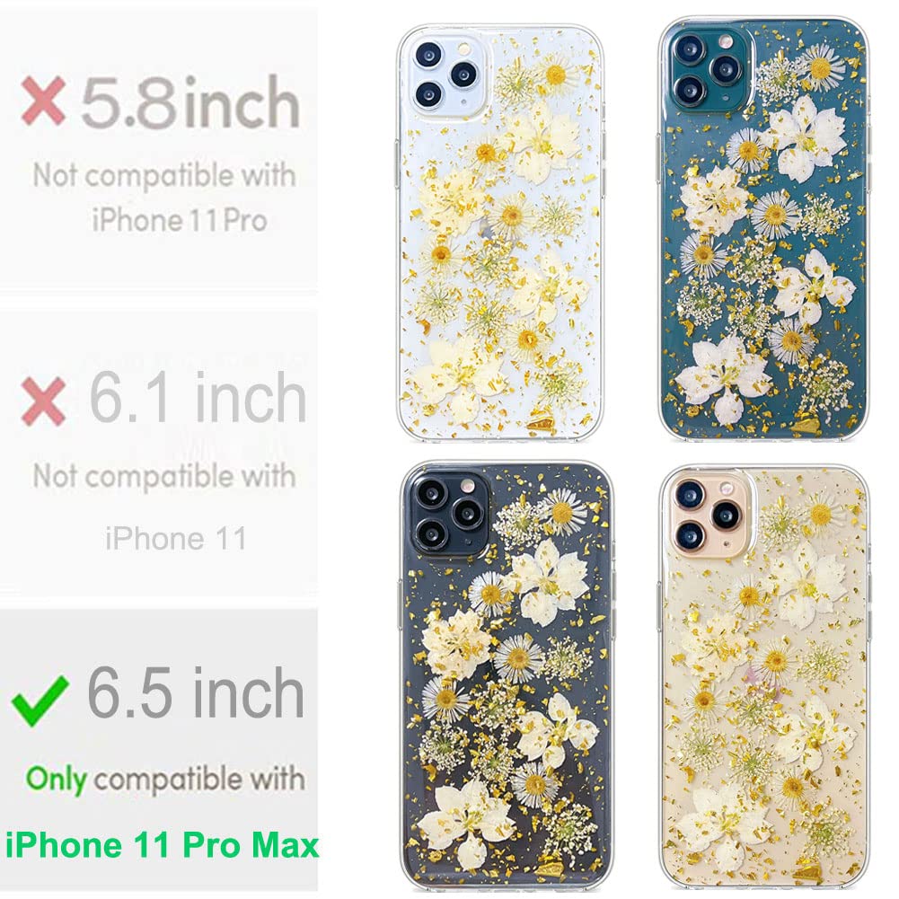 Custodia Abbery Per IPhone 11 Pro Max Con Fiori Secchi Naturali - Silicone Trasparente, Motivo Floreale Unico