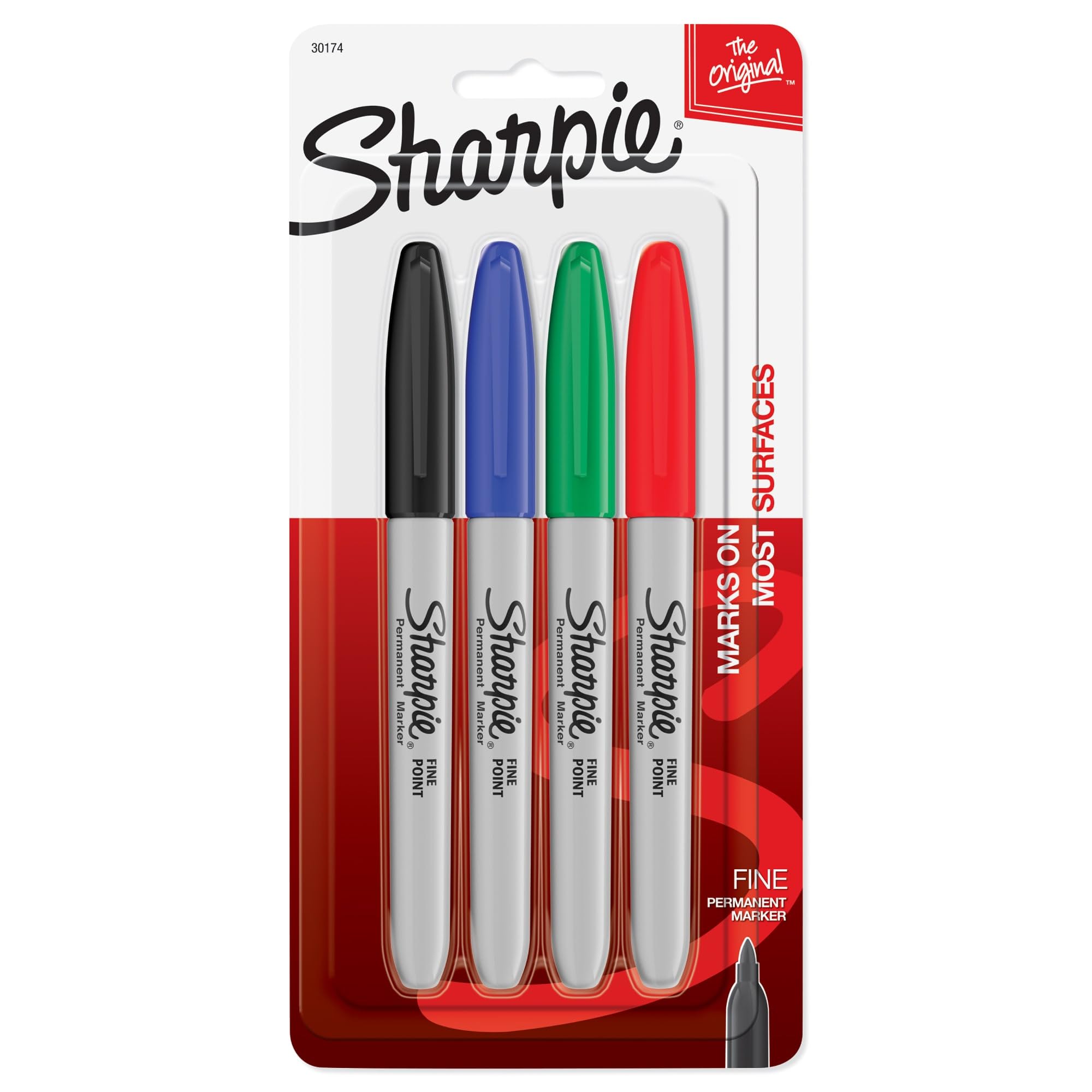 " Fine Point Permanent Markers 4/Pkg-Red by Sharpie – 1 Count (Pack of 1), Plastic (body), Felt or Fiber (tip), Assorted, Model SAN30174PP