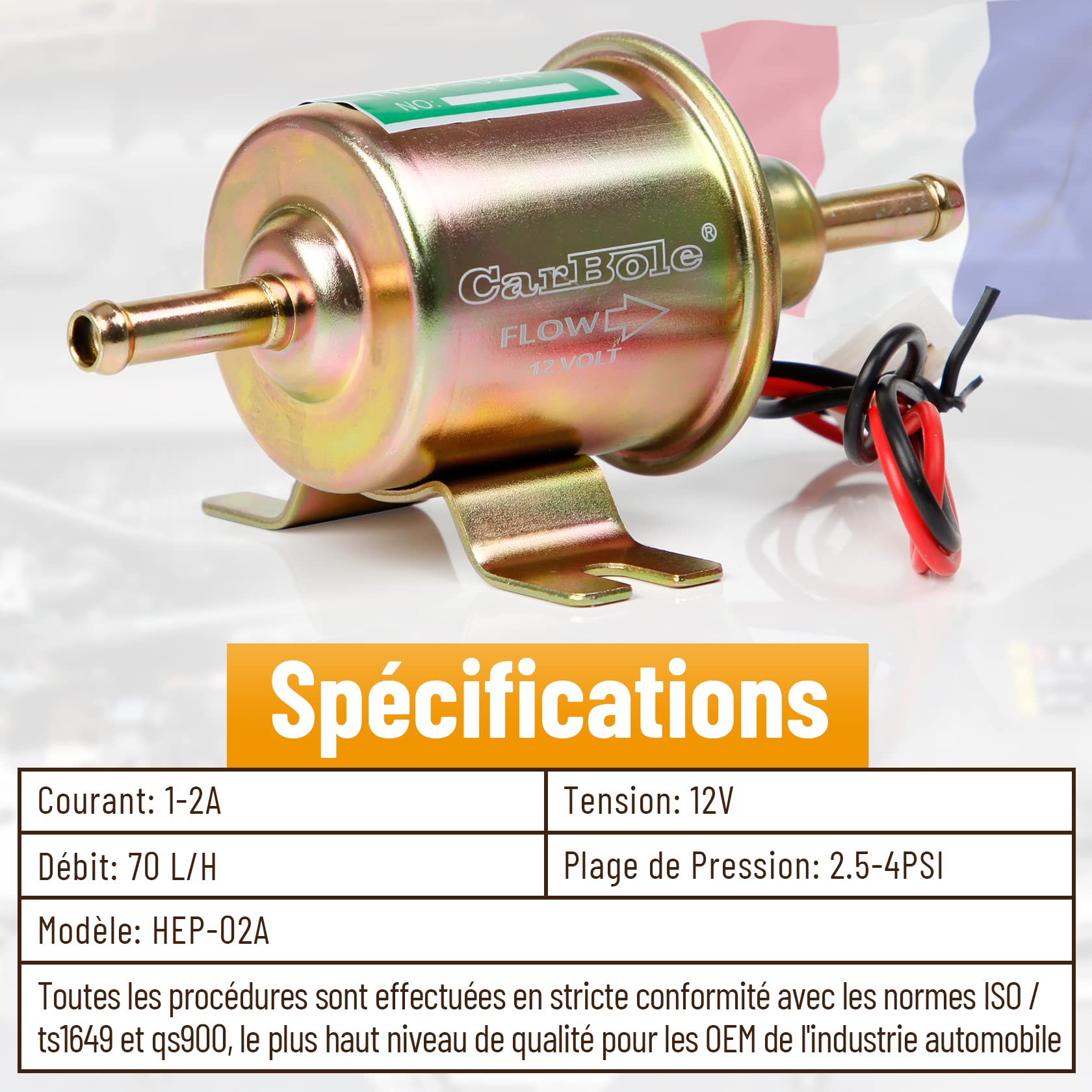 CarBole Pompe à Carburant 12V HEP-02A Électrique Universelle Essence Diesel 2.5-4 PSI
