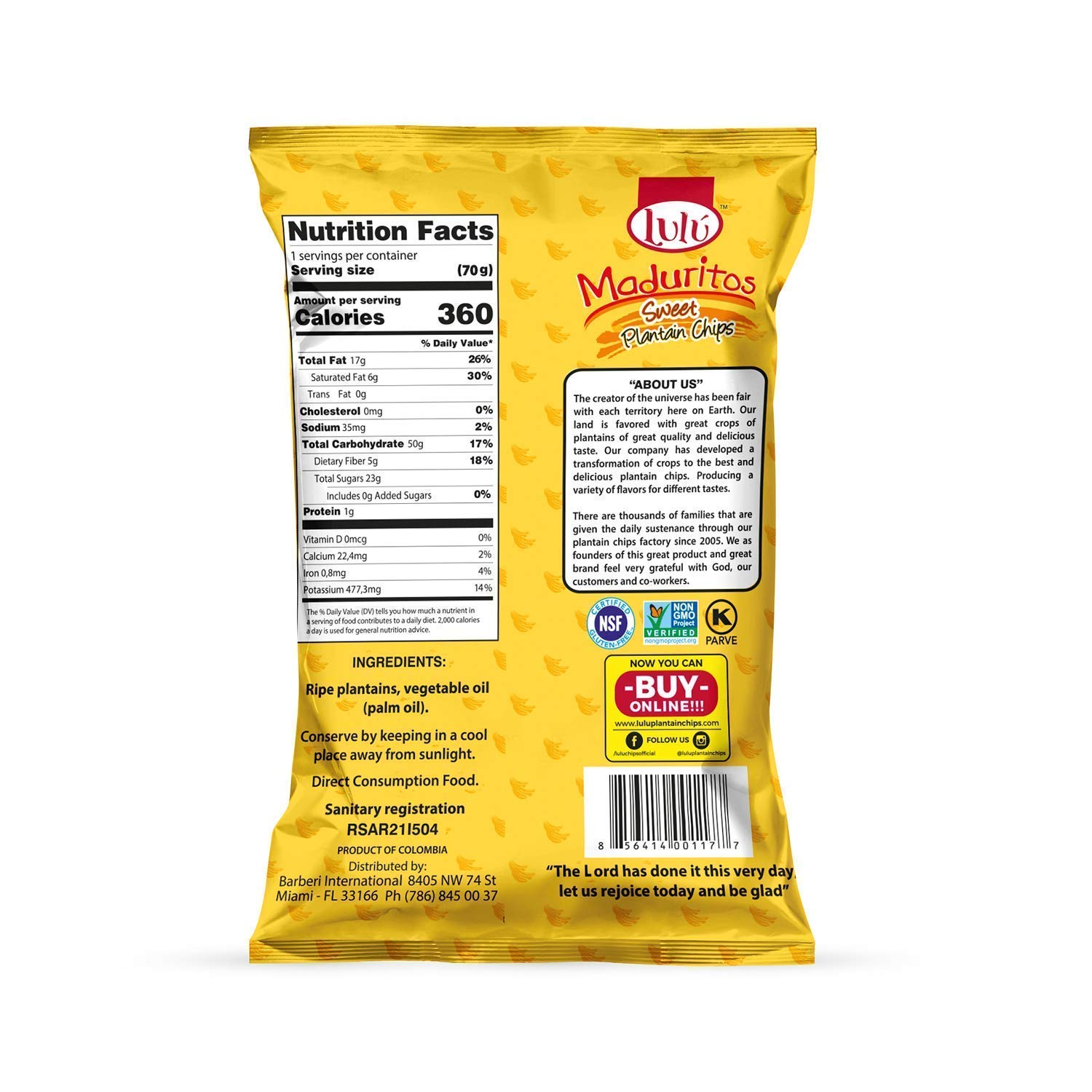 LULU Maduritos Sweet Plantain Chips, Gluten-Free, 2.5oz Bag (Pack of 24, Total of 60 Oz)