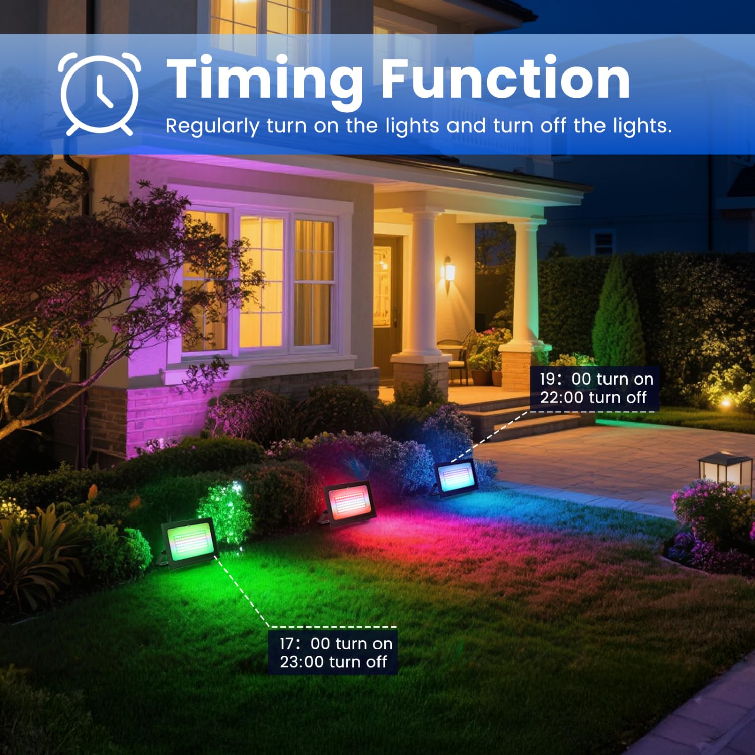 Aigostar Faretto LED RGB per esterni da 50W,Faretto led a colori con spina,6 modalità di stroboscopio,modalità DIY,timer, regolabili,IP65 impermeabile per giardino,Cavo da 1,5 m, 2 Pezzi