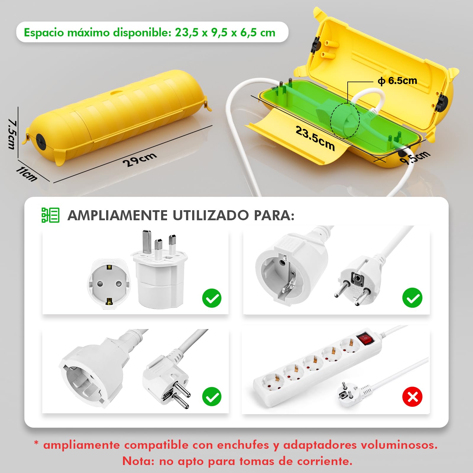 RESTMO Caja de Cables Eléctrica Impermeable IP44 para Exteriores, Caja de Protección Grande de Enchufe para Cable de Extensión, Resistente a la Intemperie, Herramienta Eléctrica, 29x11x7.5cm, Amarillo