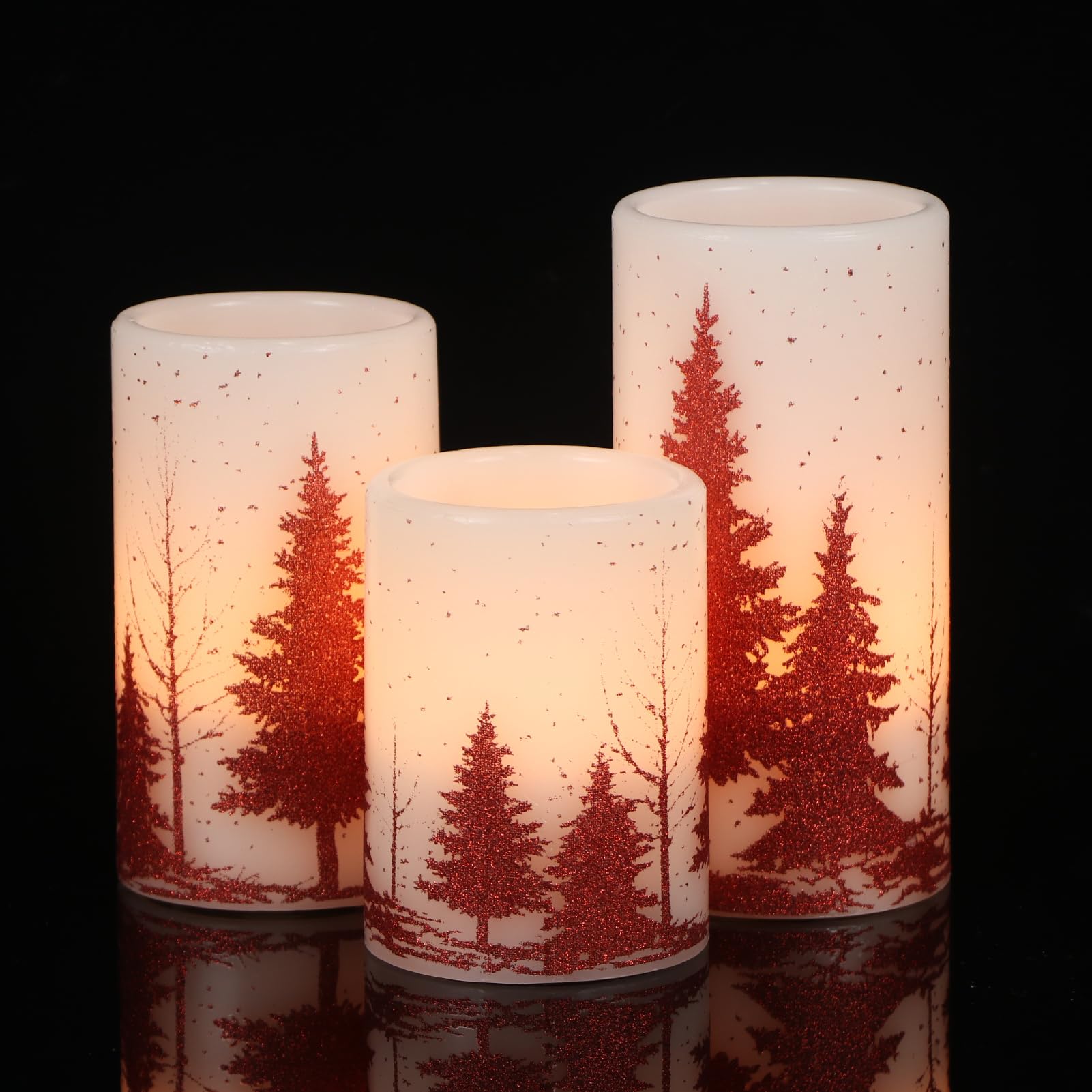 Candele tremolanti senza fiamma per albero di Natale, funzionamento a batteria, con timer 6H, confezione da 3 candele a colonna in vera cera con luce calda a LED, decorazione per cena,