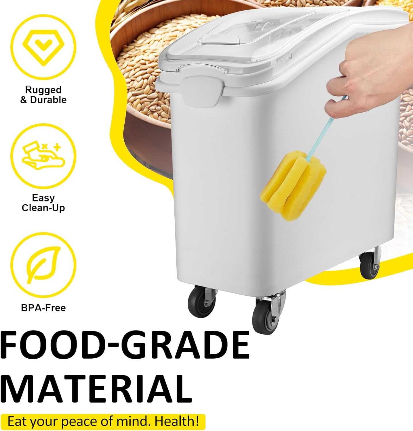 21.38 Gallon Commercial Flour Bin with Locking Wheels,Mobile Ingredient Storage Container,Holds 169lb Sugar /139lb Flour,Kitchen & Pantry Organizer (21.38 gallon)