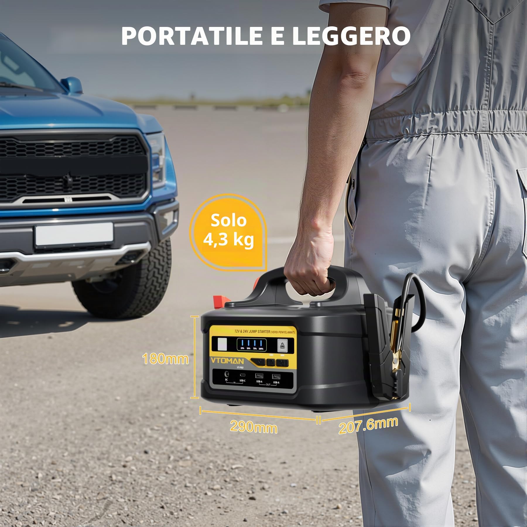 VTOMAN VT-PRO 10000A Power Bank 12V/24V – Batteria Portatile 58800mAh per Auto con Ricarica Rapida 145W, Avviatore per Camion, Camper e Yacht (Compatible con Tutti i Motori a Benzina e Diesel)