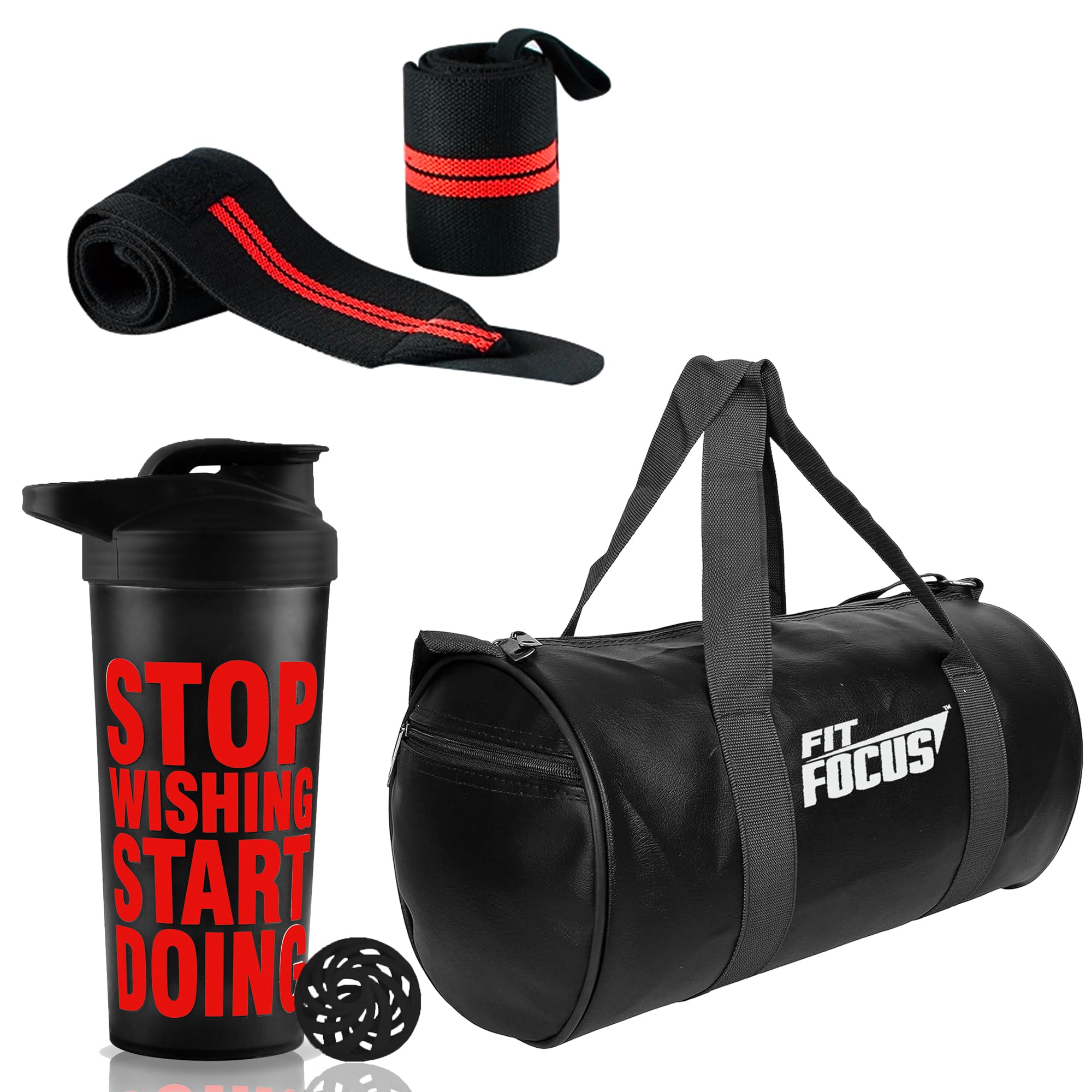2025 New Combo Set of Gym Bag with Wrist Support Band and Shaker Bottle for Men & Women Shaker for Protein Shaker Bottle Wrist Wrap Support Weightlifting 700ML Shaker 100% Leak Proof (Red)-image-16
