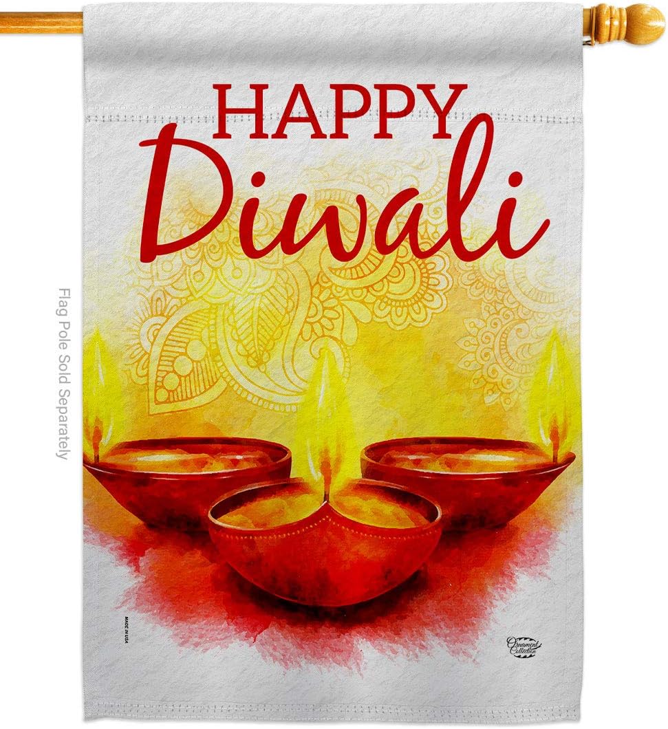 Diwali Greeting House Flag Celebration Deepavali Festival of Lights Hindus Religious Decoration Banner Small Garden Yard Gift Double-Sided, Made in USA