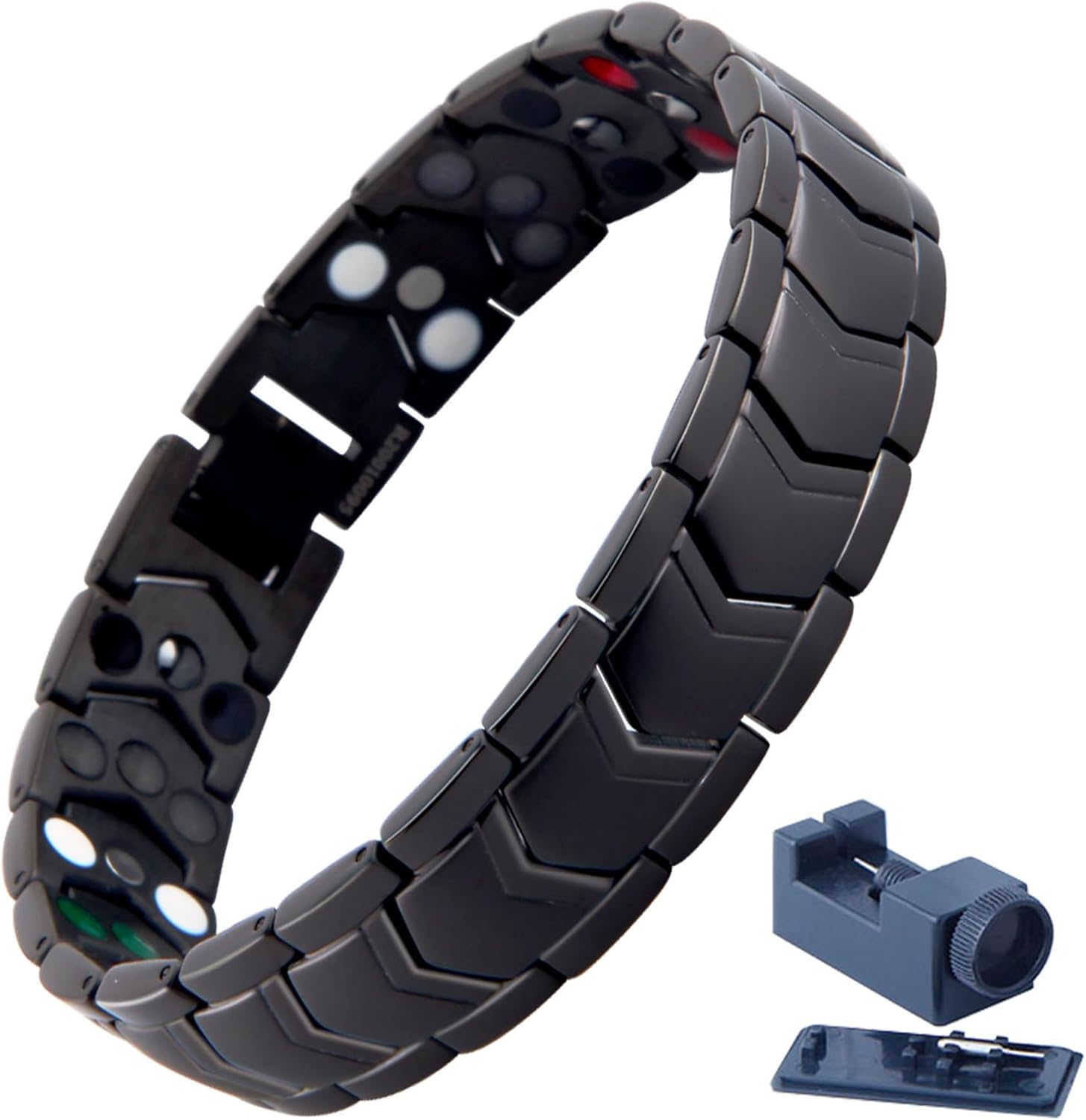 KYOSI Magnetic Bracelets for Men Three rows - 3X Magnetic Bracelet Stainless Steel - Black Mens Fathers Day Gift - Adjustable Length with Sizing Tool