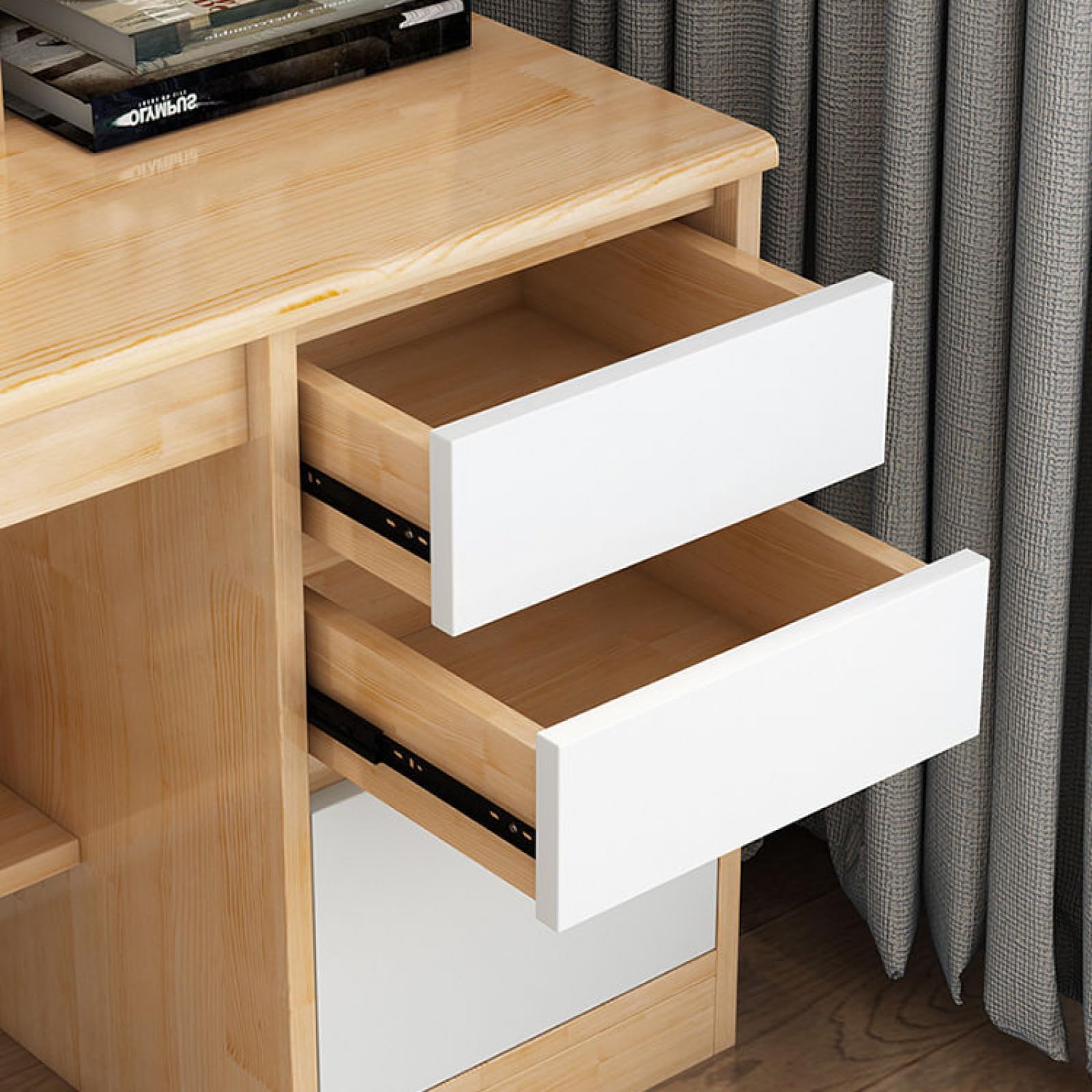 Amazon | 3つの引き出しと収納コンパートメント付きデスク、モダンな