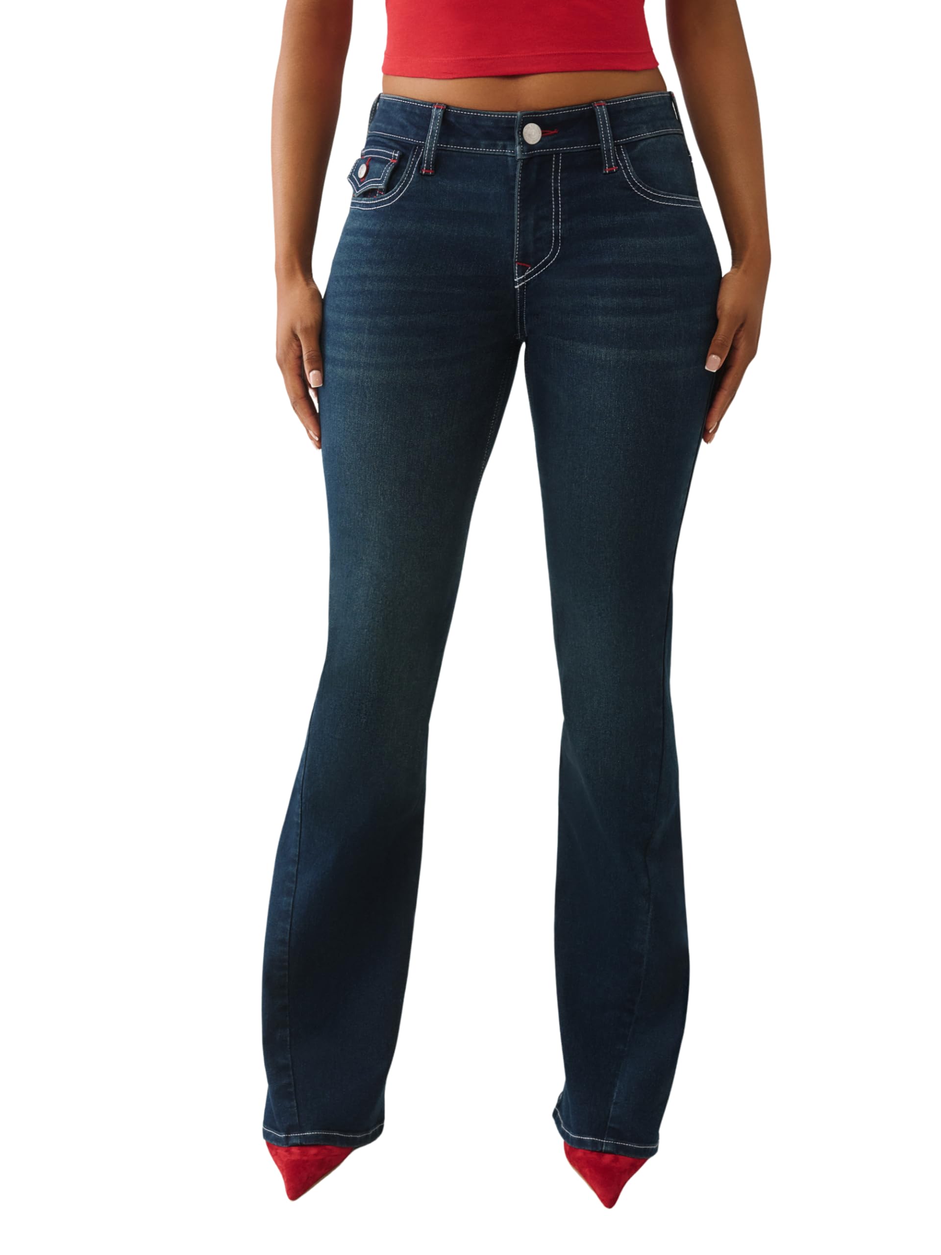True Religion Damen Joey Single Needle Mid Rise Flap Flare Jeans