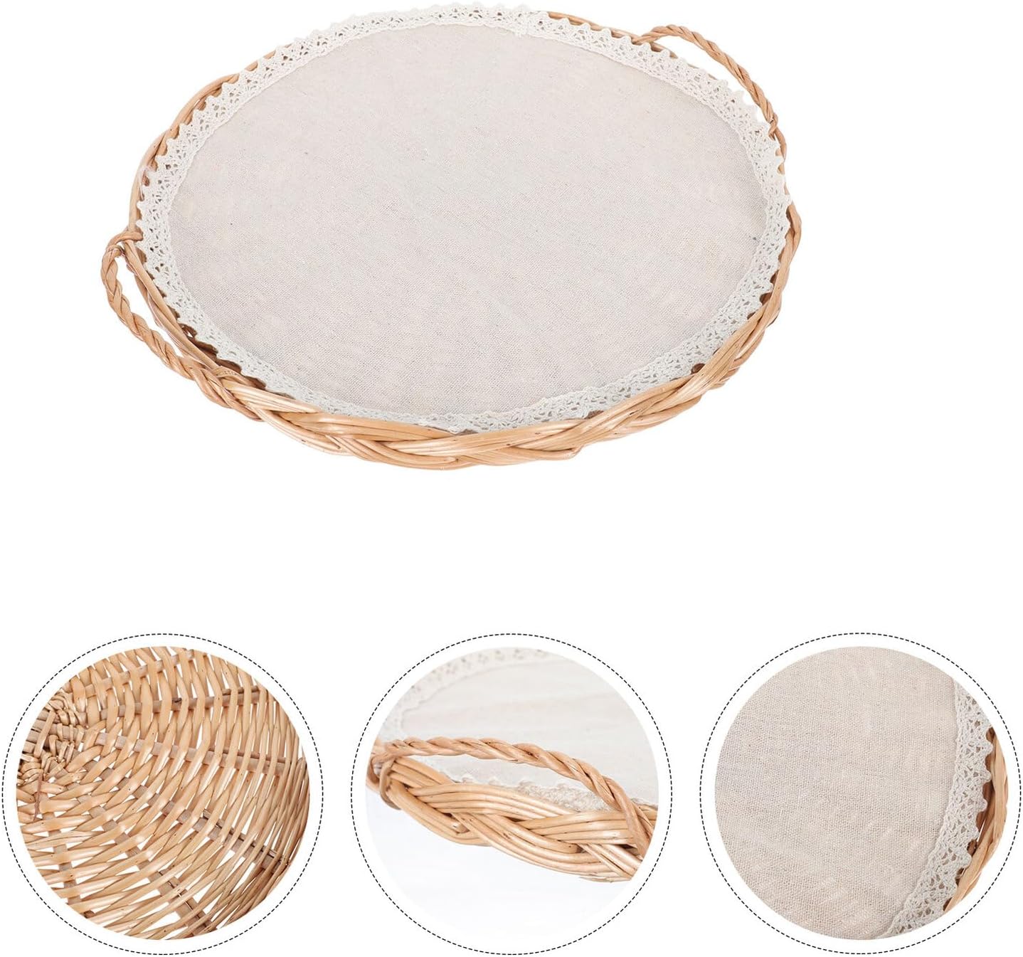 Wicker Bread Basket Small round Woven Food Storage Basket Handcrafted Breakfast Serving Tray for Household and Picnic Use