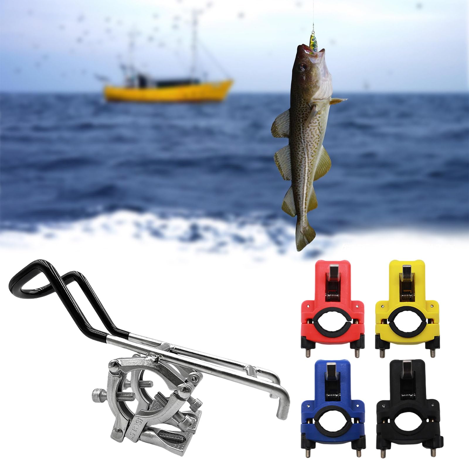 mioosho Stainless Steel Fishing Rod Holder for Boats Rails Mount with Clamp, Fishing Rod Rack Boats Fishing Rod Holder
