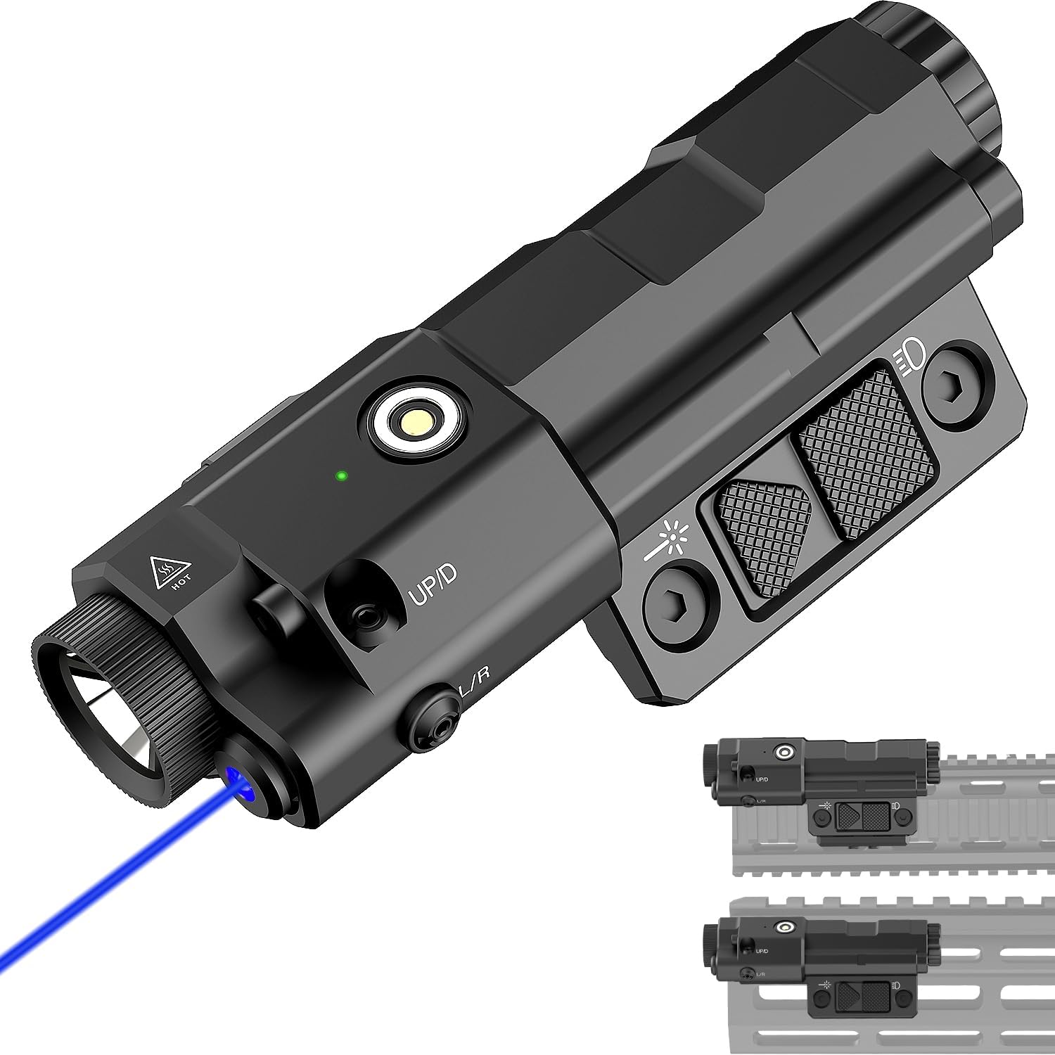 Mlok Picatinny 2 in 1 Flashlight Blue Laser Sight Combo, TOUGHSOUL Max 1600 Lumen Rechargeable Blue Laser Flashlight for Ar Rifle