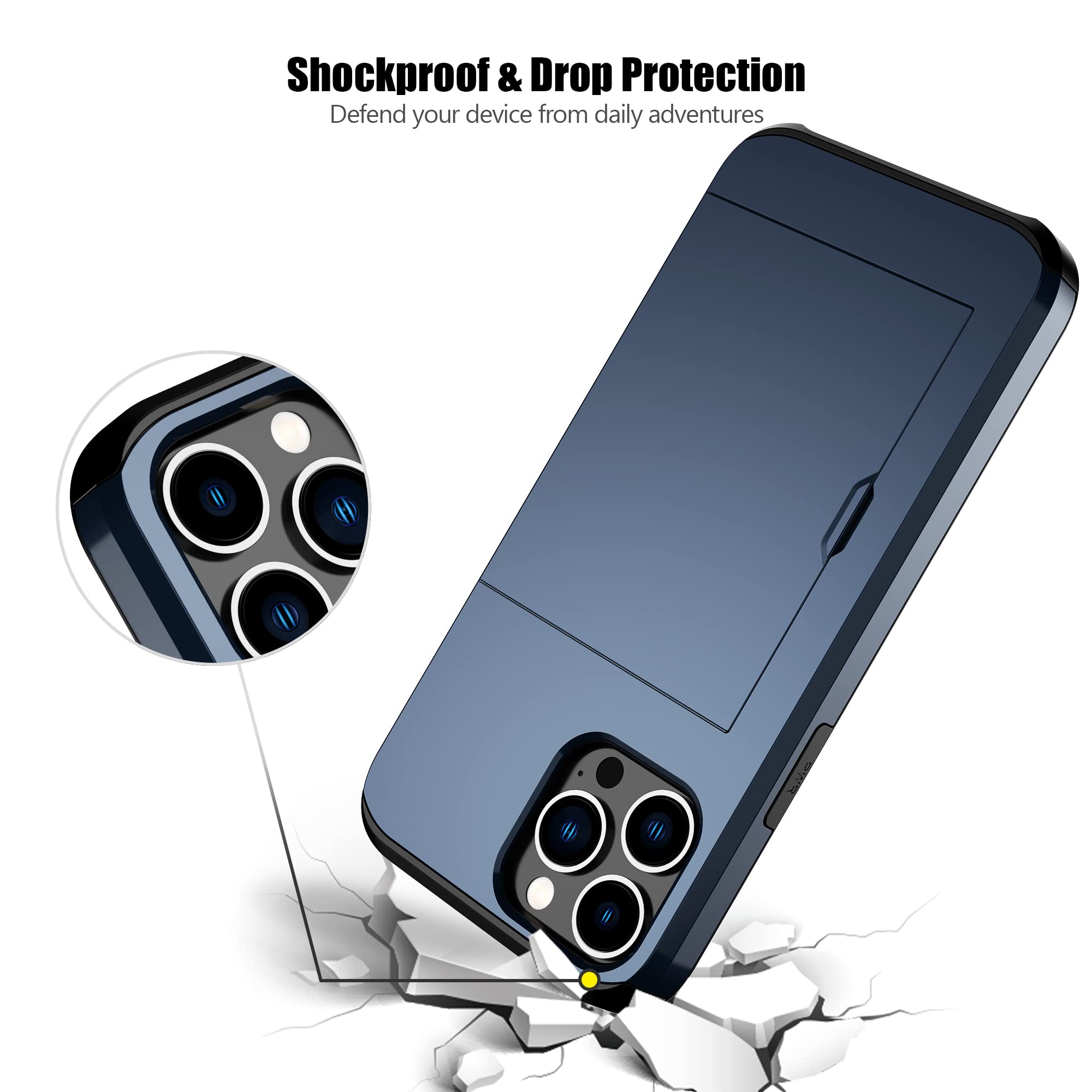 Nvollnoe Custodia Portafoglio Per IPhone 12 Con Porta Carte Nascosto - Doppio Strato Antiurto In TPU+PC, Blu, Fino A 5 Carte - 3