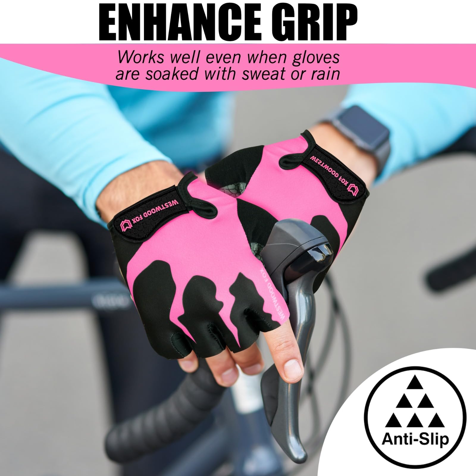 WESTWOOD FOX Guantes de ciclismo de medio dedo, unisex, acolchados, con palma, bicicleta, verano, equitación, MTB, para hombres y mujeres, antideslizantes, sin dedos, para bicicleta de montaña,