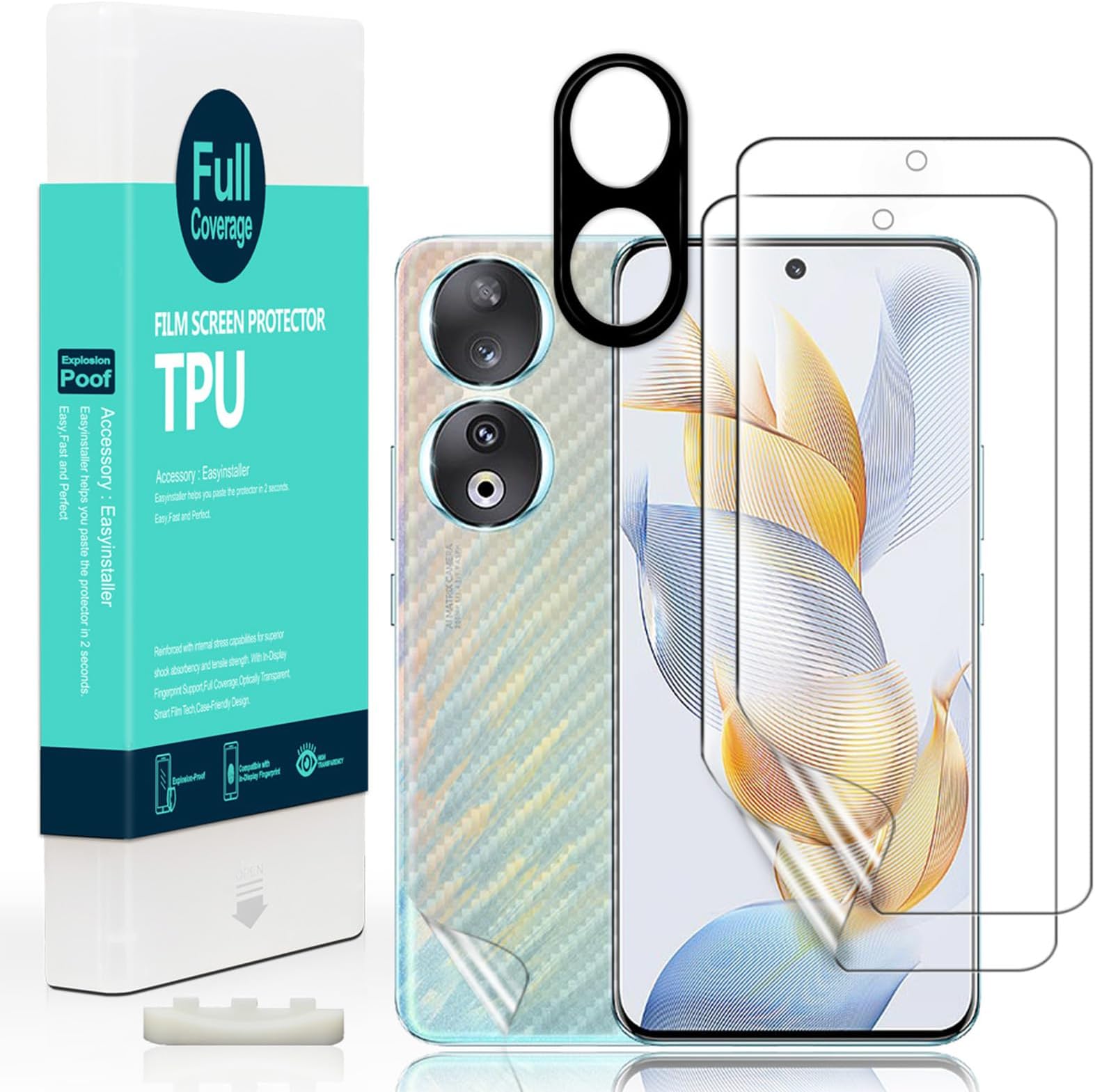 2 Pcs Screen Protector For Honor 90 5G 6.7",Flexible TPU Film,With 1Pc Camera Lens Protector,1Pc Back Film,Bubble Free[Easy to install]