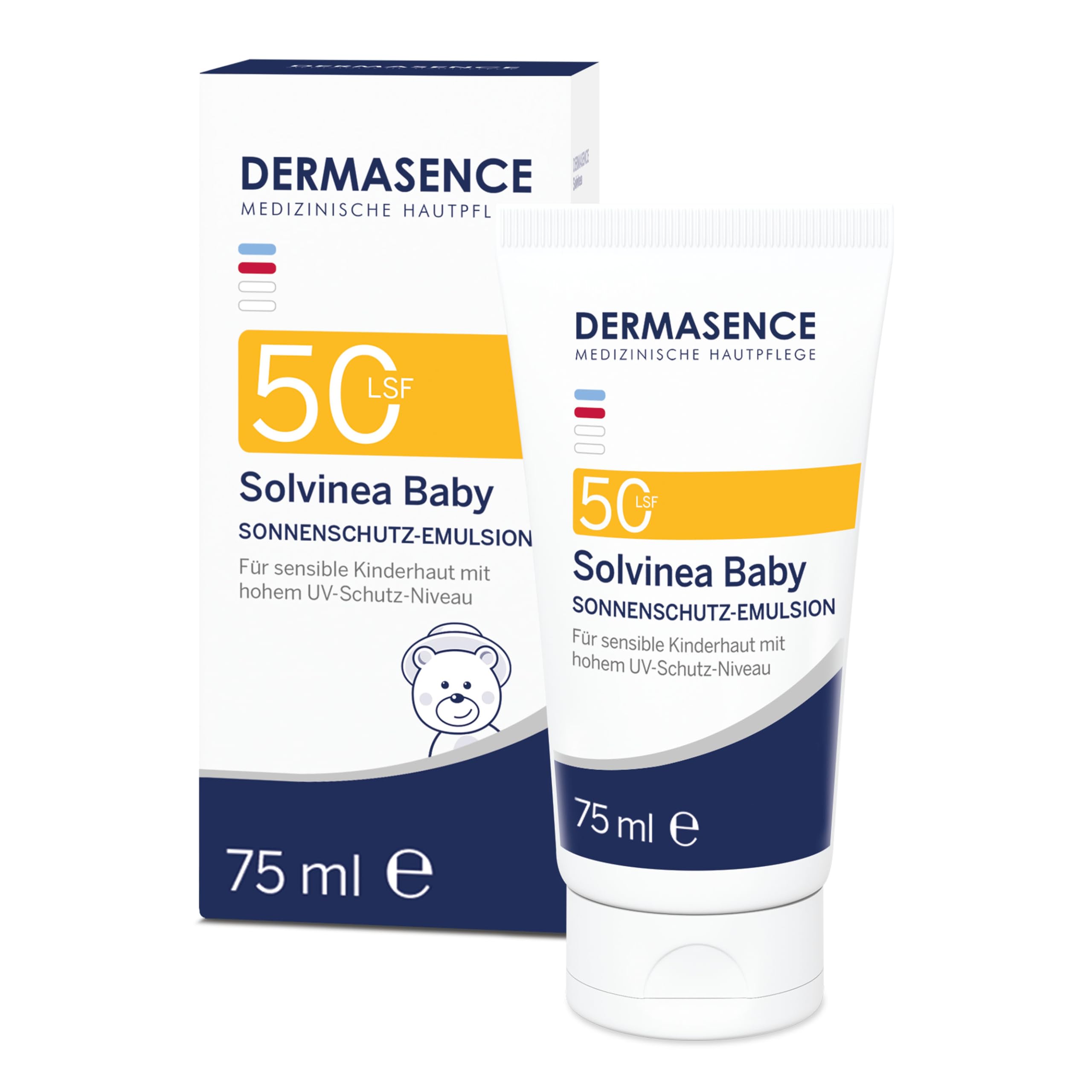 DERMASENCE Solvinea Baby LSF 50, 75 ml – Sonnenschutz für Babys ab 3 Monaten, ohne Parfüm, schützt empfindliche Haut, fettet nicht, klebt nicht, zieht schnell ein, für Neurodermitis geeignet, vegan