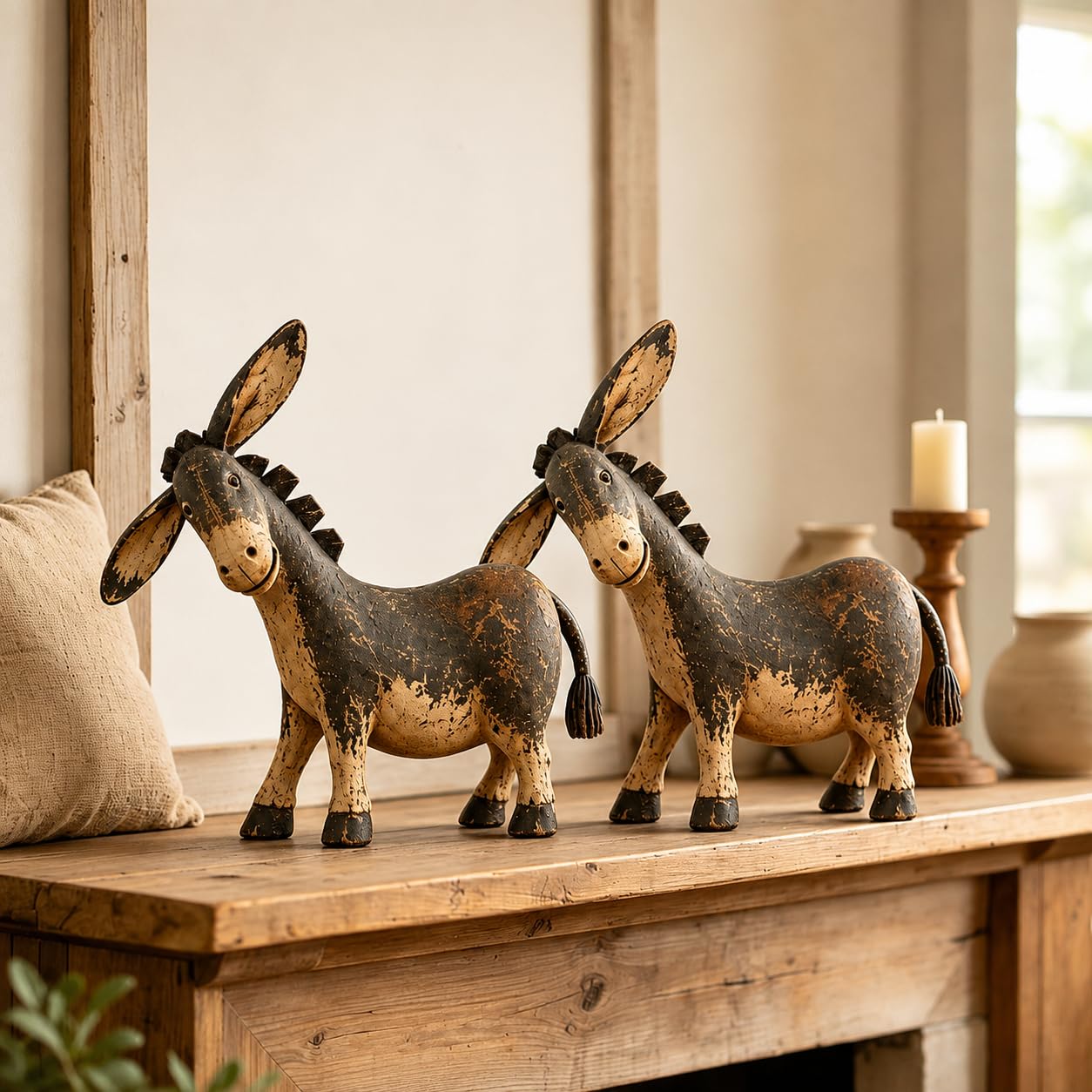 Rustic Donkey Figurine for Farmhouse Decor, Distressed Brown Western Statue