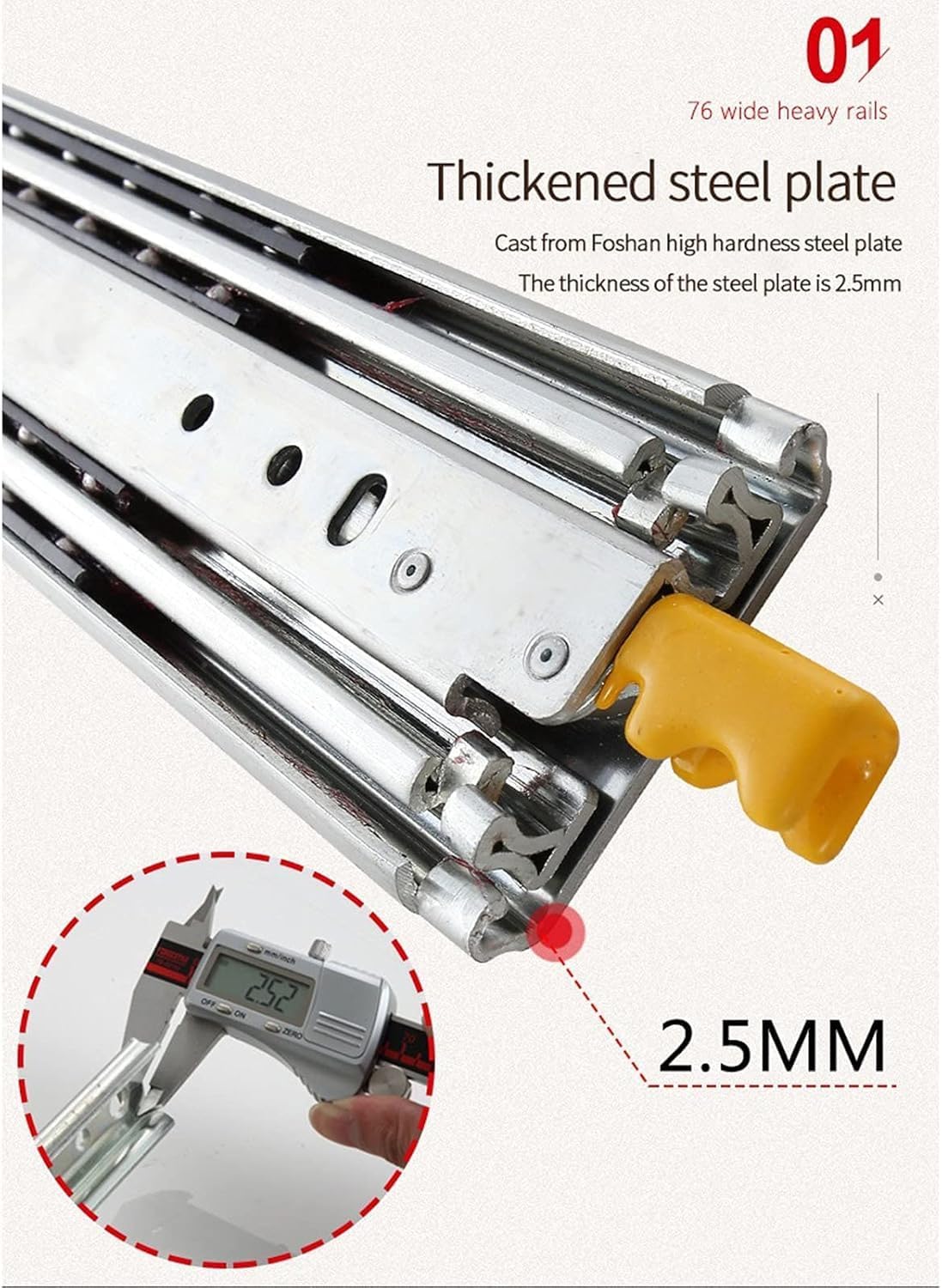 Drawer Slide Rail， Drawer Slides,1 Pair Three-Section Fully Extended Heavy Duty Slide Rail with Lock,for Kitchen,Wardrobe(60INCH/1524MM)