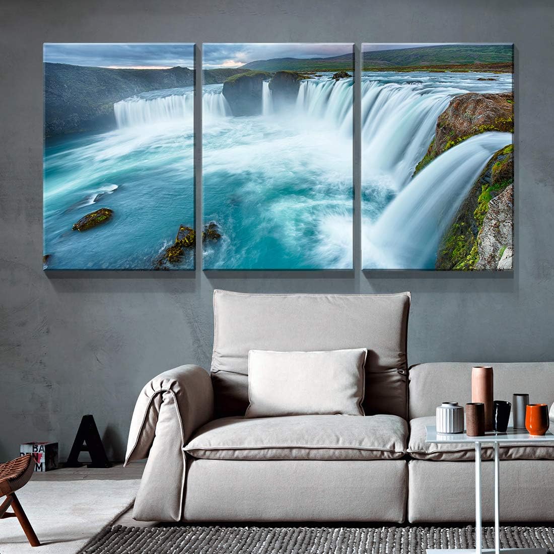Denozer - 3 Panel Landscape Canvas Wall Art for Home Decor Blue Waterfall Painting The Picture Print On Canvas Seascape Wall Decor for Living Room,Ready to Hang - 18"x24"x3 Panels 18x24 inches x 3 pcs Artwork-43