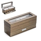 Bey-Berk Custom Personalized Italian Silver Walnut Wood and High Lacquered Watch Box with Glass Display Top