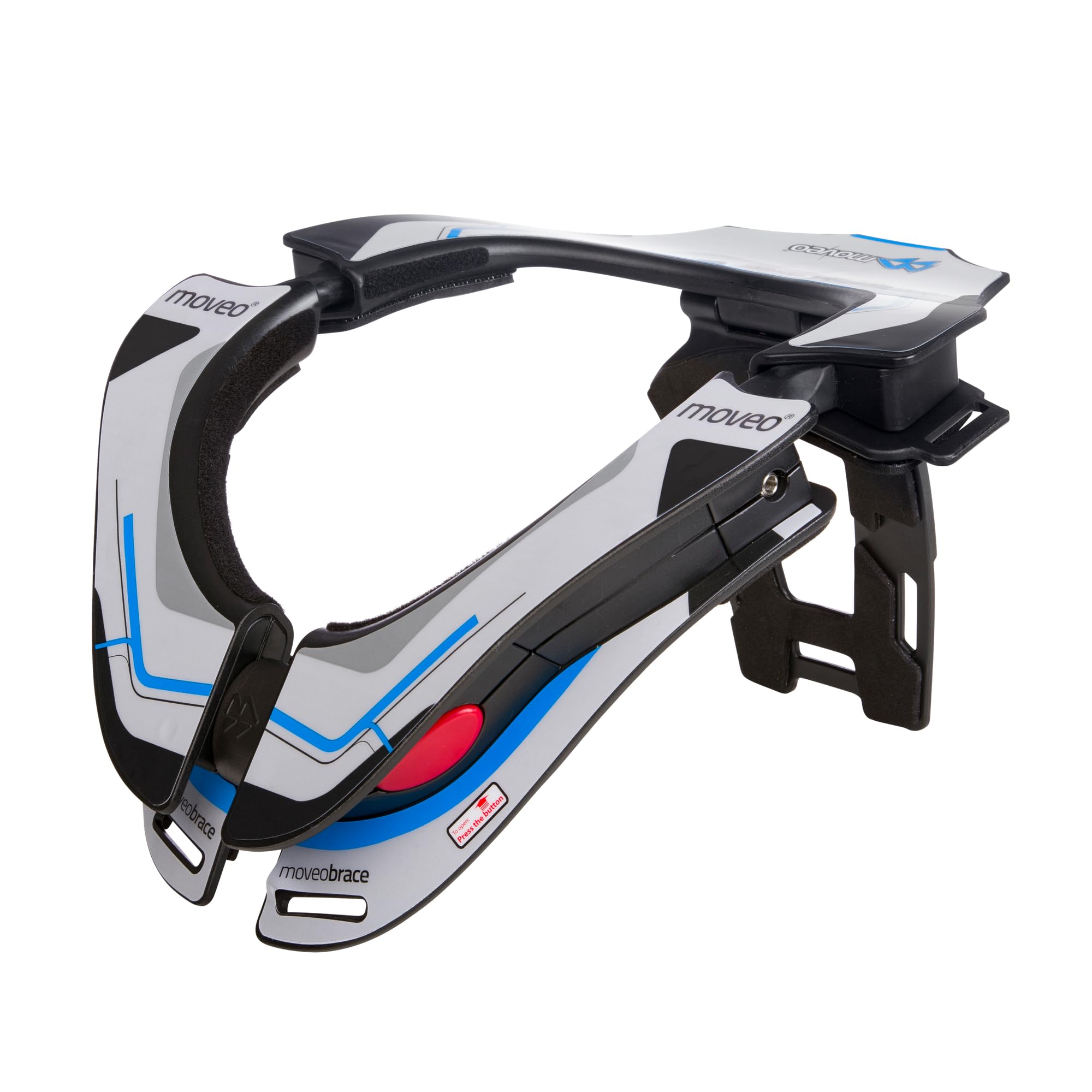 Moveo Motocross-Protektor Nacken | MX MTB Mountainbike | 2 Zonen zum Einstellen, 2 Vorderpolster, Front-Verschlussmechanismus | Concept Neckbrace Shocker | Erwachsene | Schwarz Weiß | One Size