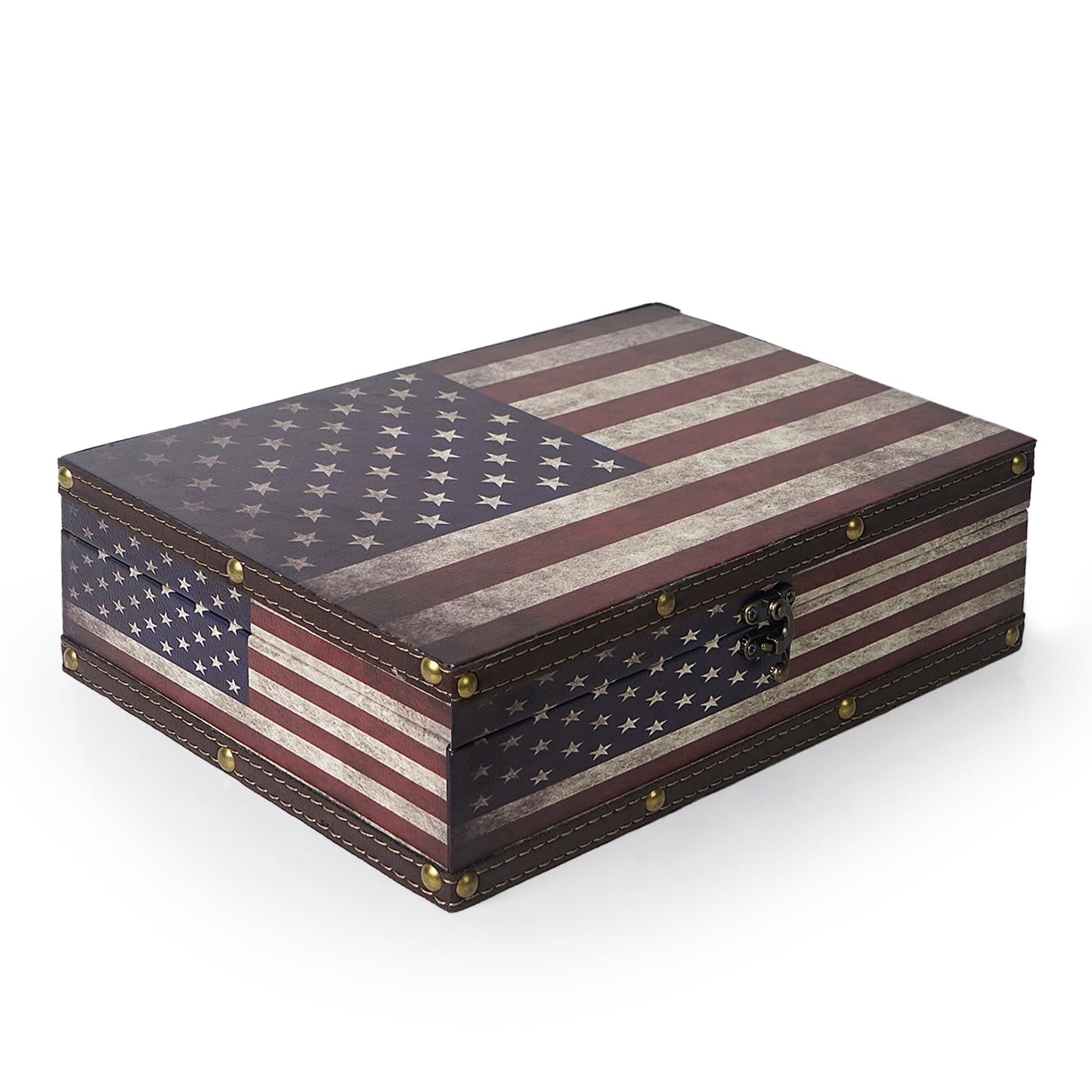 DreamsEden Wooden American Flag Storage Box, Vintage Treasure Box with Latch Decorative Jewelry Keepsake Boxes for Gifts Home Decorations