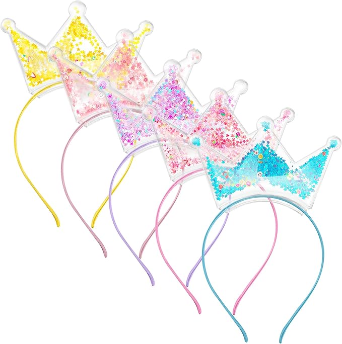 5 diademas con purpurina para fiestas de princesa, tiaras elásticas para niñas