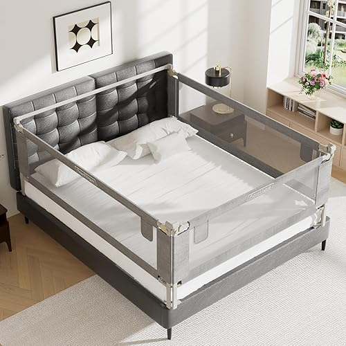 Miniatura 9 de Paquete de 3 rieles de cama tamaño Queen para niños pequeños, protector de riel de cama de bebé ajustable en altura especialmente diseñado para cama