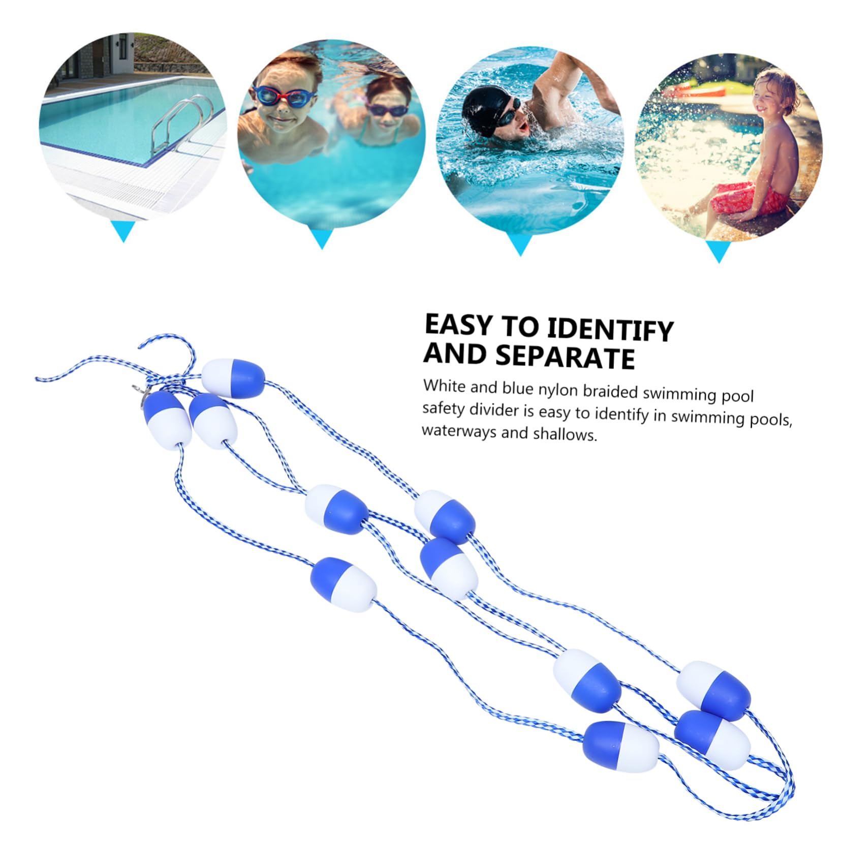 HEMOTON Sommer Schwimmseil für Pool mit Schwimmbahnmarkierung aus Kunststoff 7cm Breit 5 Meter lang Inklusive Haken zur Sicheren Abgrenzung von Schwimmbahnen