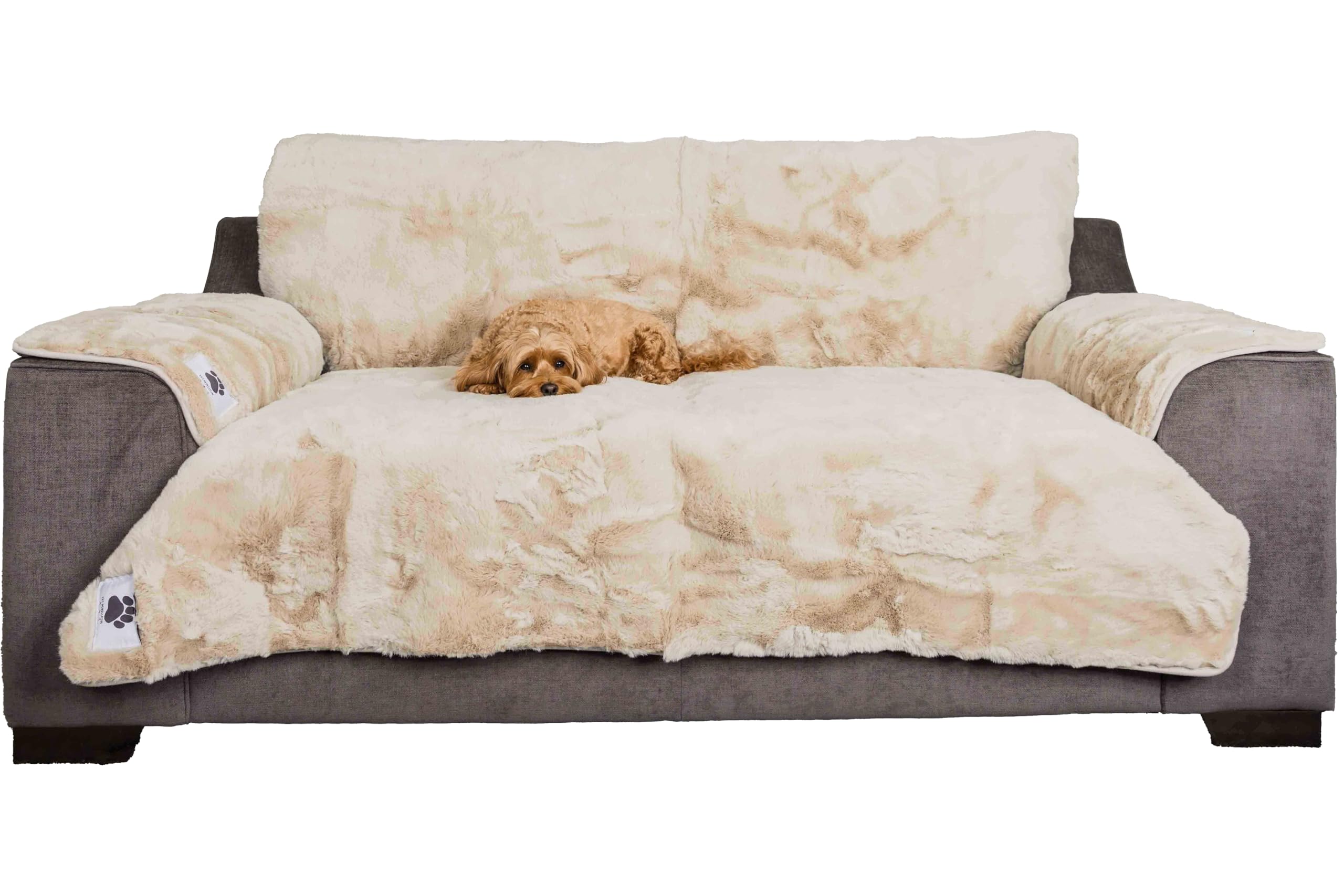 Pet Rebellion Sofa Cover for Dogs and Cats | Absorbent, Non-Slip, Machine-Wash Furniture Protector, Soft Plush Comfy Snuggle Rug for Pets (Stone, 2 x Sofa Covers & 2 x Sofa Arm Covers)