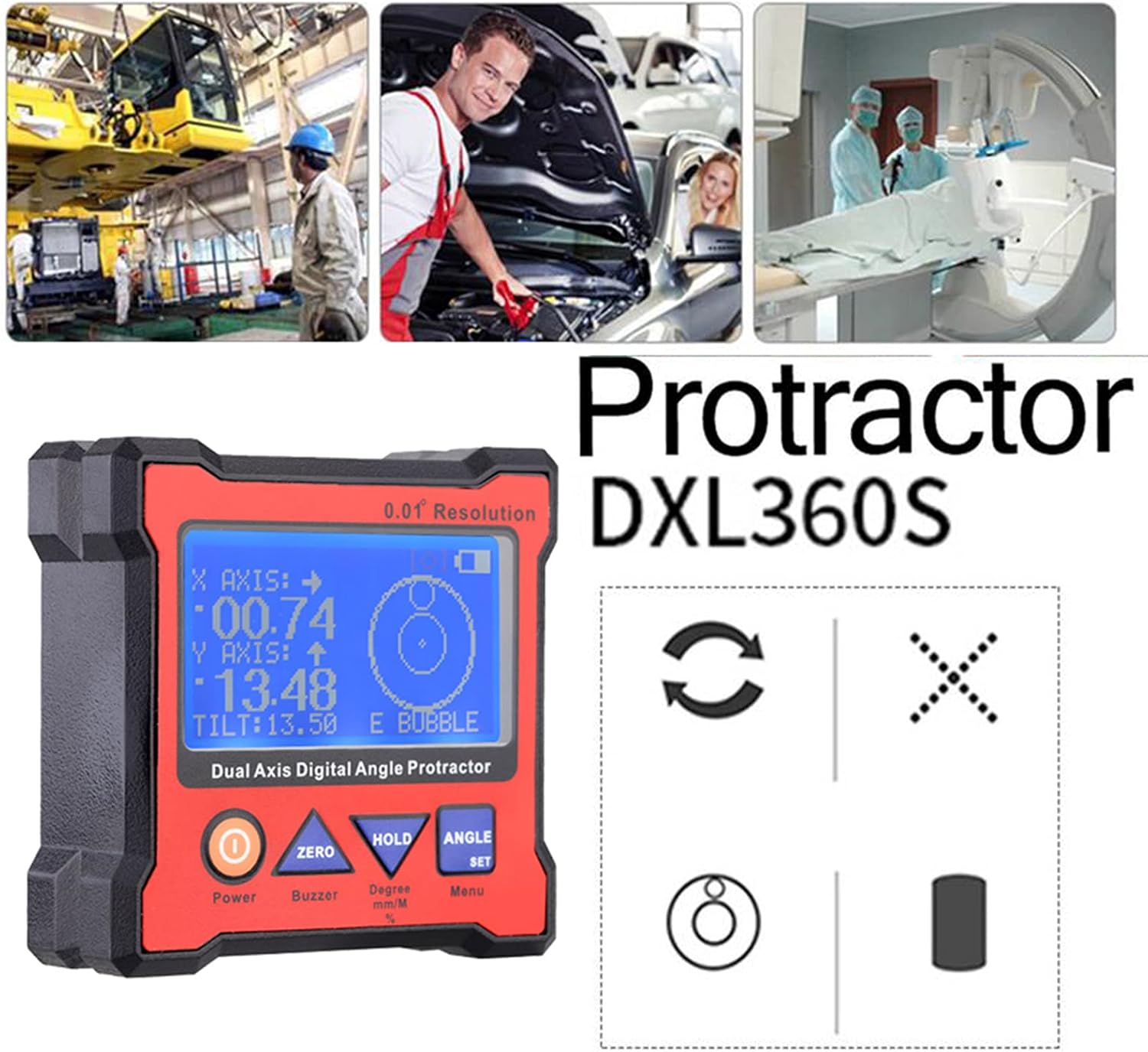 プロフェッショナルデジタル2軸角度/レベルゲージ、5面磁気ベースを備えた高精度ミニ磁気分度器